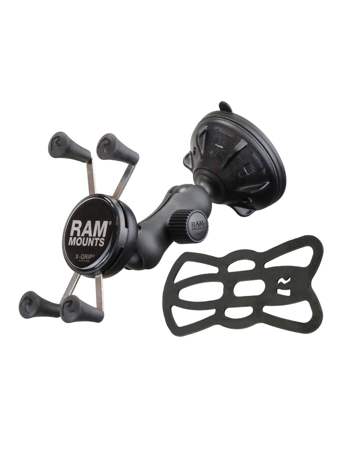 RAM Mounts X-Grip Saugfuß-Halterung für Smartphones (Verbundstoff) - Bis 82,55 mm Breite - Kurzer Verbindungsarm - Twist-Lock Saugfuß - B-Kugel (1 Zoll)