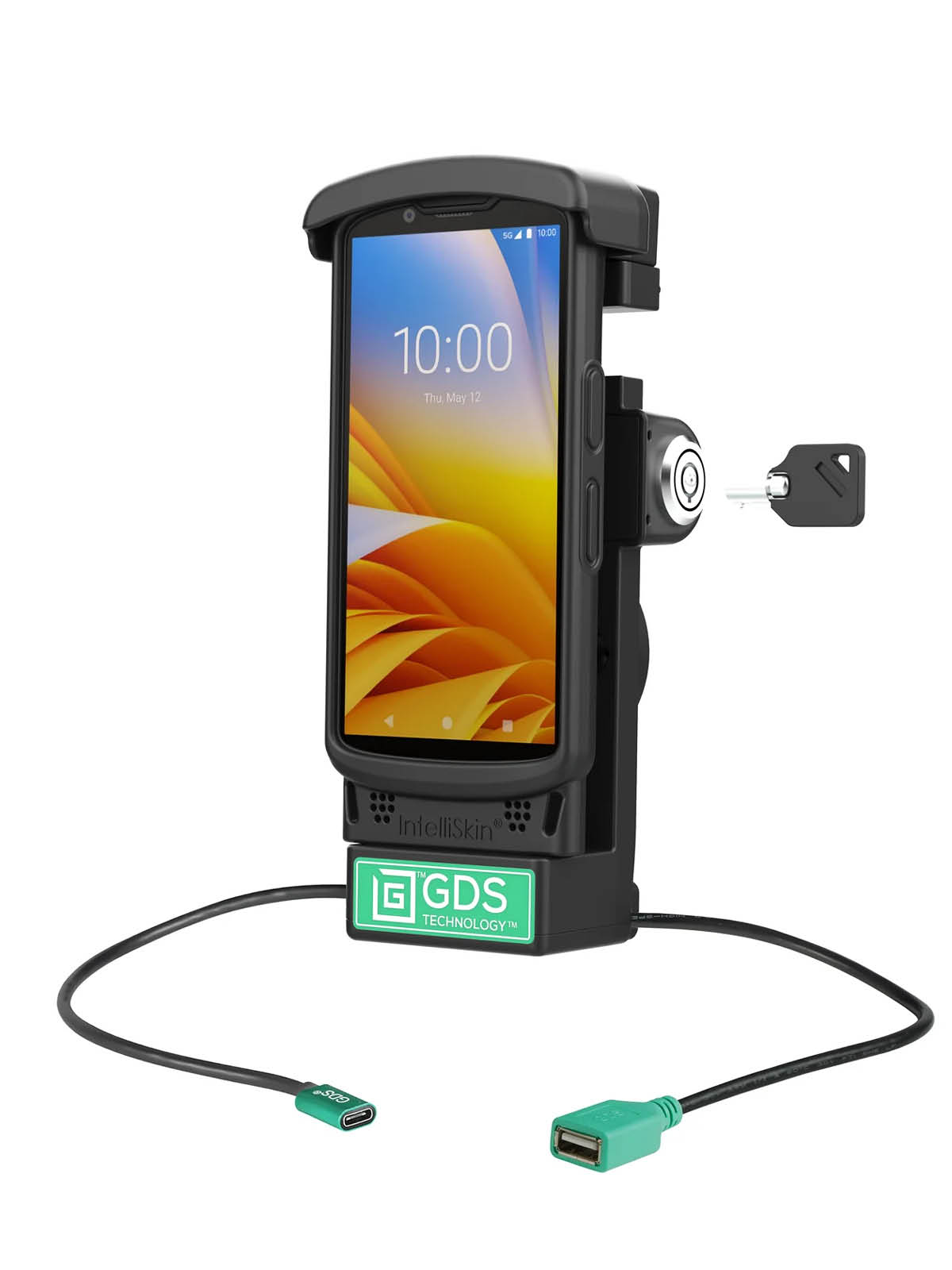 RAM Mounts GDS Halteschale (Schlüsselverriegelung) für Zebra TC2x & TC5x Serie in IntelliSkin Schutzhülle - USB-C & USB-A-Anschluss