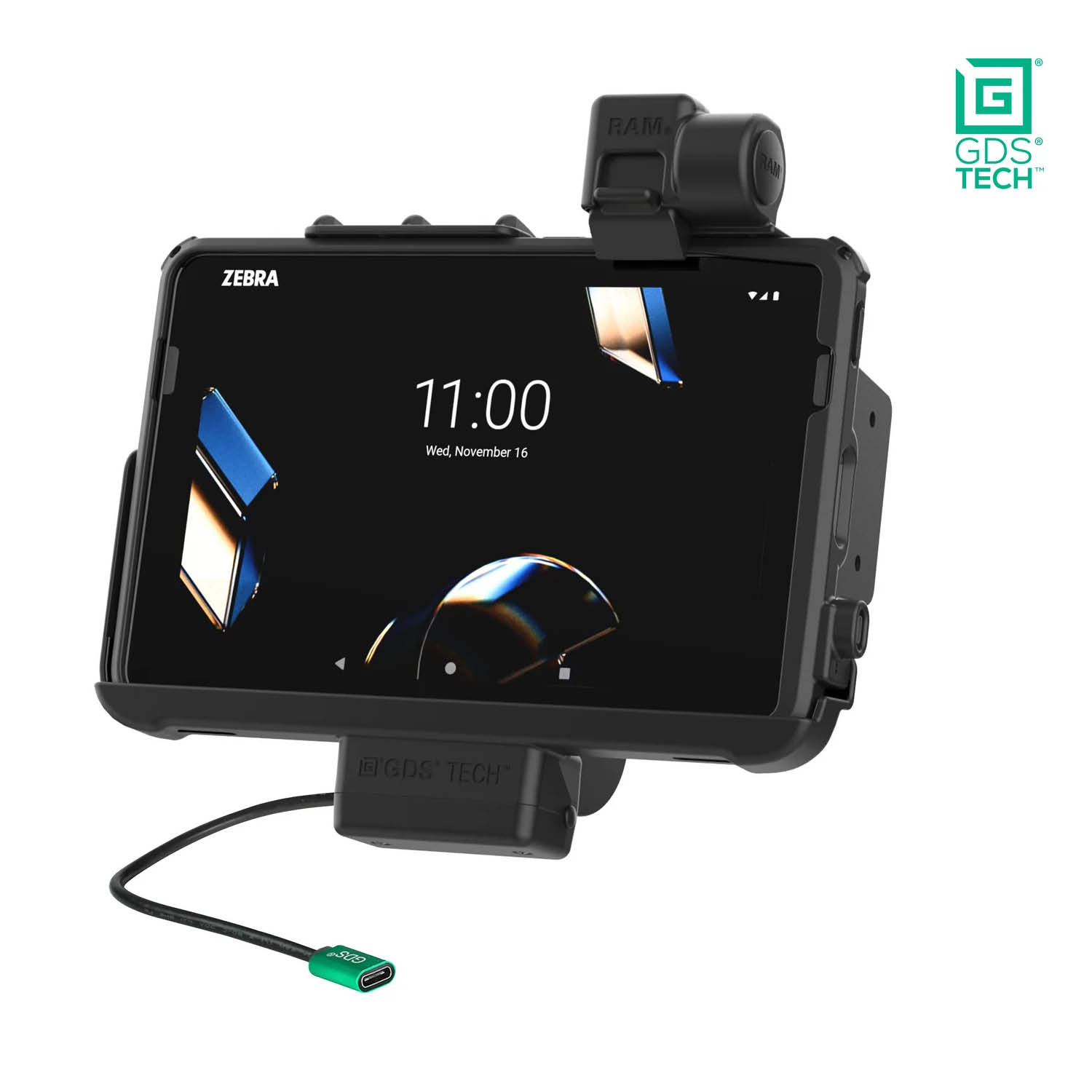 RAM Mounts GDS Form-Fit Halteschale (Schnappverschluss) für Zebra ET401, ET40 & ET45 (10 Zoll) Tablets in IntelliSkin Schutzhülle - USB-C Stromversorgung