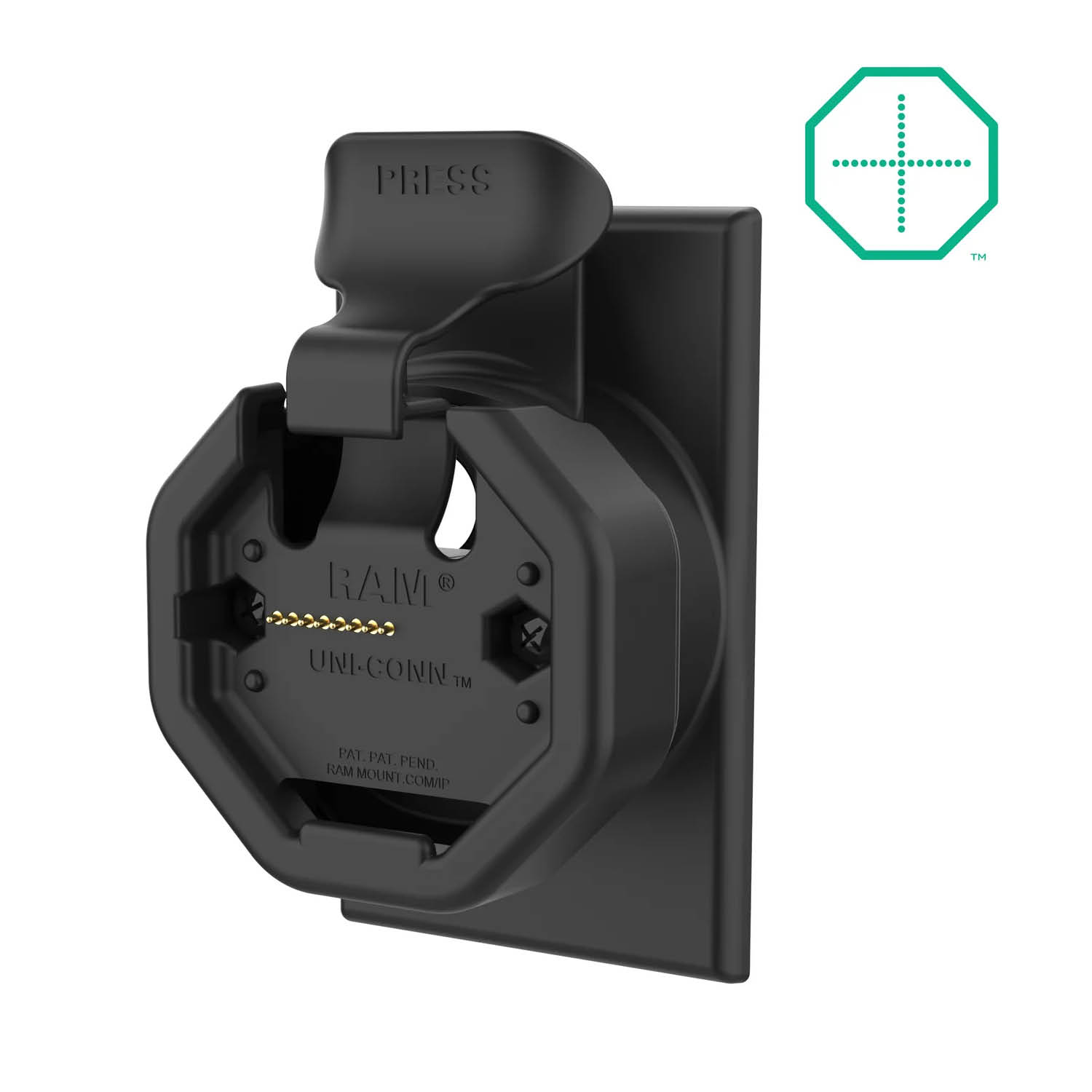 RAM Mounts GDS Uni-Conn Snap-In Wand-Ladestation mit PoE - Rückseitige Pogo-Pads, JST-Stecker