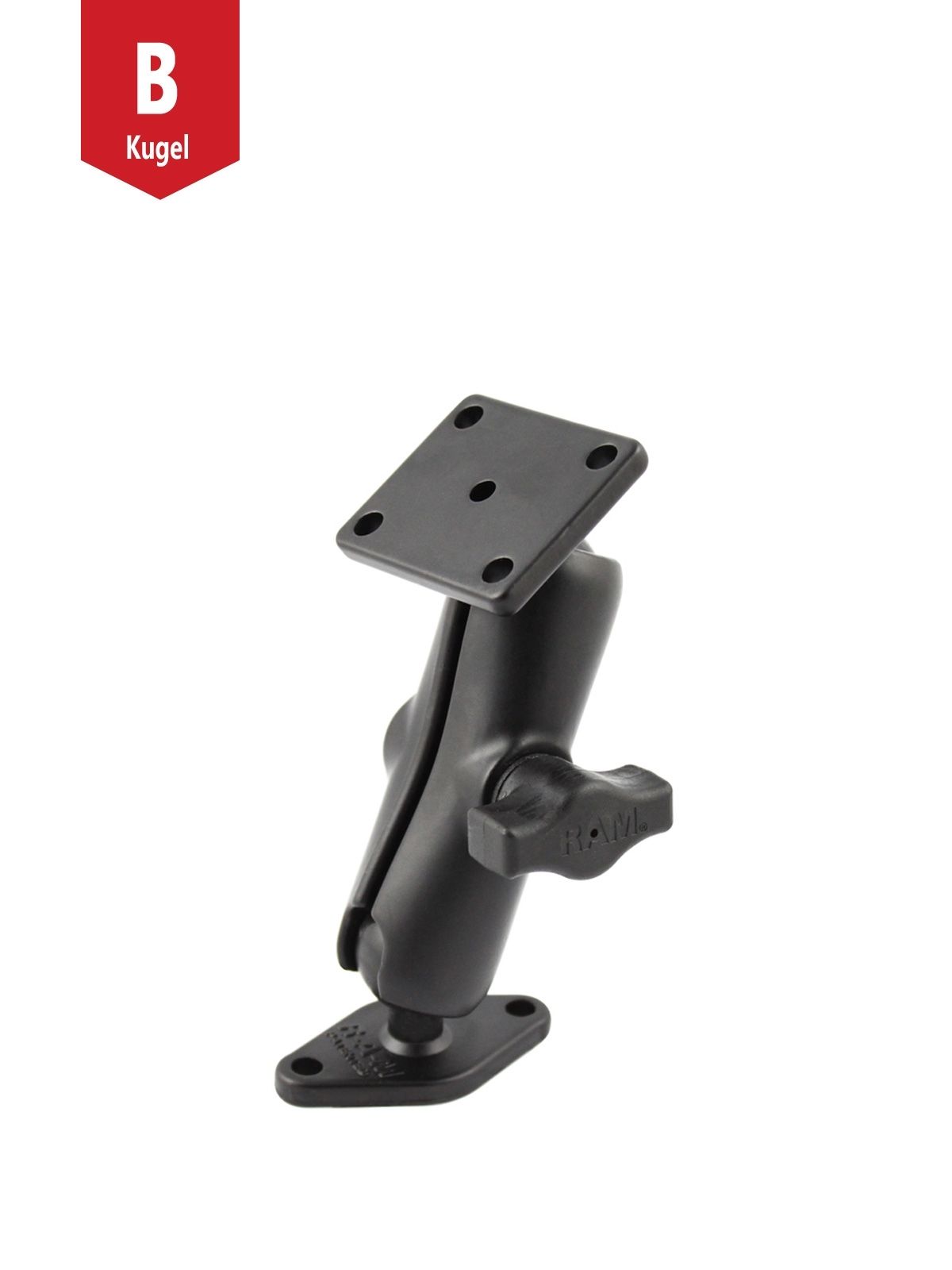 RAM Mounts Aufbau-Set - B-Kugel (1 Zoll) - 1x Diamond (Trapez) Basisplatte (AMPS) - Mittlerer Verbindungsarm (ca. 94,74 mm) - 1x Rechteckige Basisplatte (AMPS)