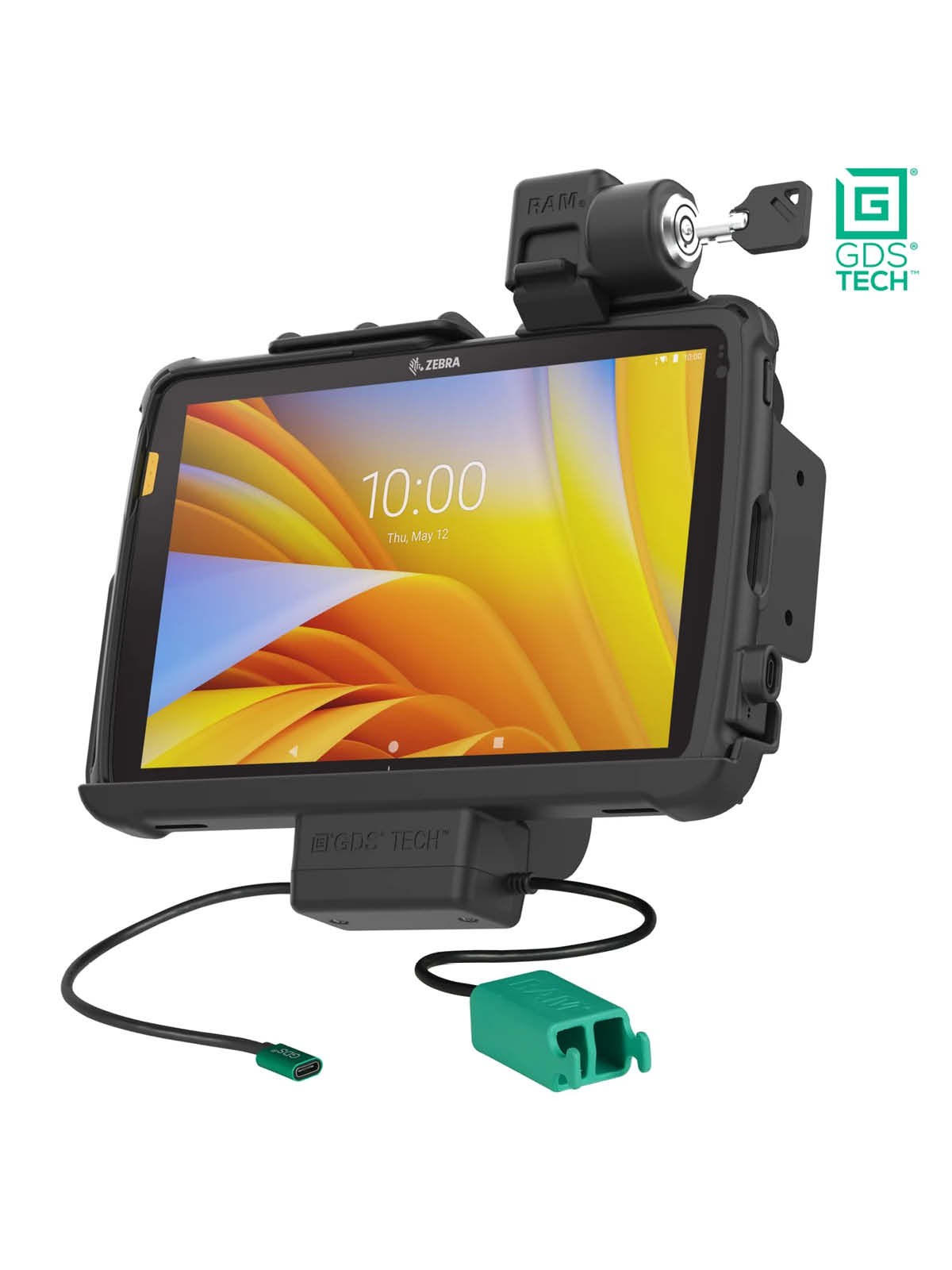 RAM Mounts GDS Form-Fit Halteschale (Schlüsselverriegelung) für Zebra ET40 & ET45 (10“) Tablets in IntelliSkin Schutzhülle - USB-C & Dual USB-A-Anschluss