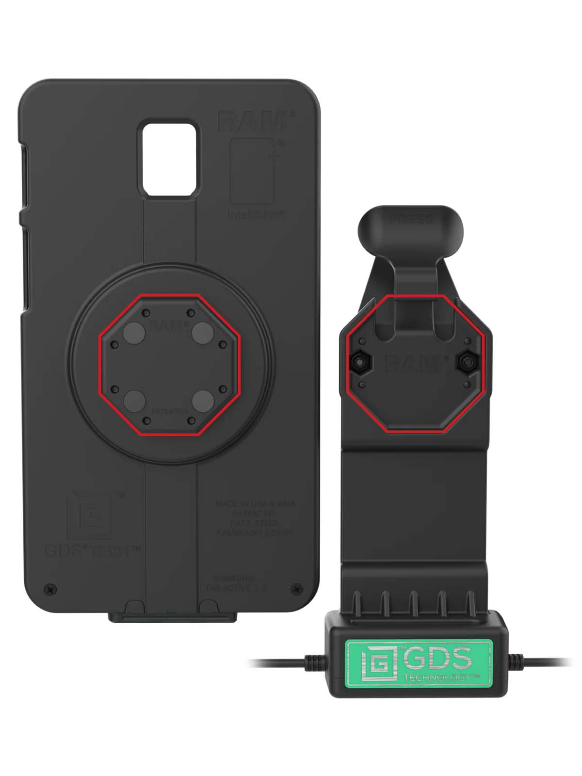 RAM Mounts GDS Uni-Conn Ladestation - 2-Lochmuster AMPS - USB-C & Dual USB-A-Anschluss - Schrauben-Set