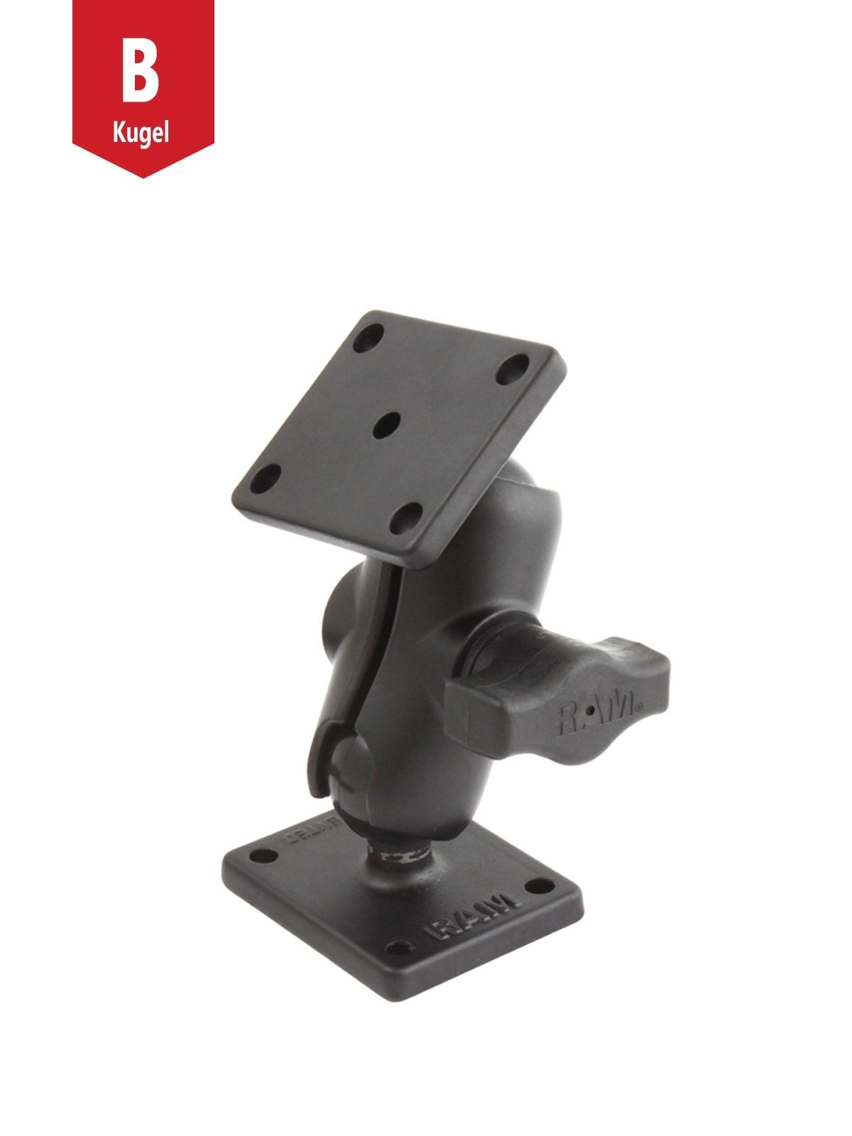 RAM Mounts Aufbau-Set - B-Kugel (1 Zoll) - 2x Rechteckige Basisplatte (AMPS) - Kurzer Verbindungsarm (ca. 94,74 mm)
