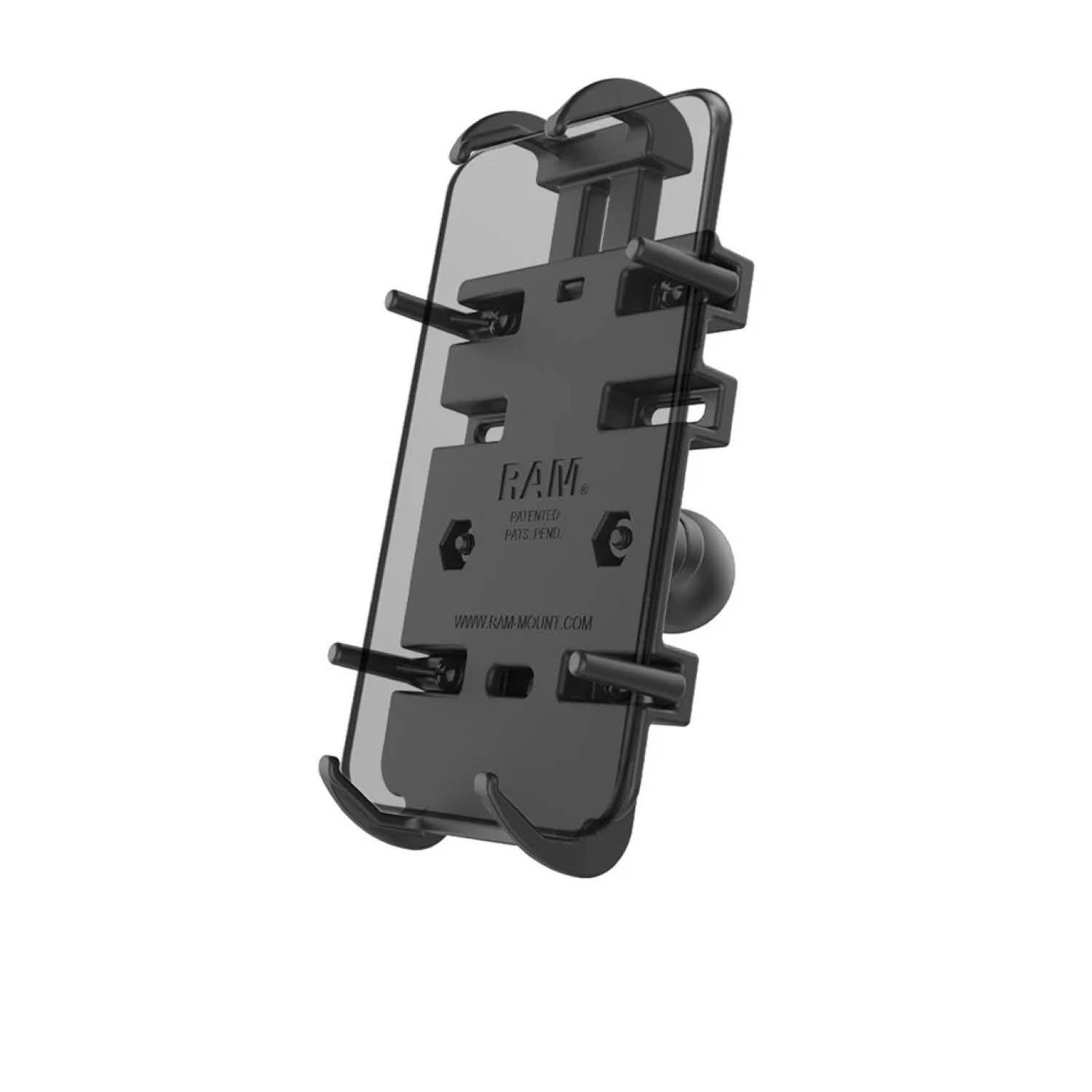 RAM Mounts Quick-Grip Universalhalterung für Smartphones & weitere Geräte - Bis 82,55 mm Breite - Inkl. Trapez-Basisplatte (B-Kugel - 1 Zoll) - Schrauben-Set