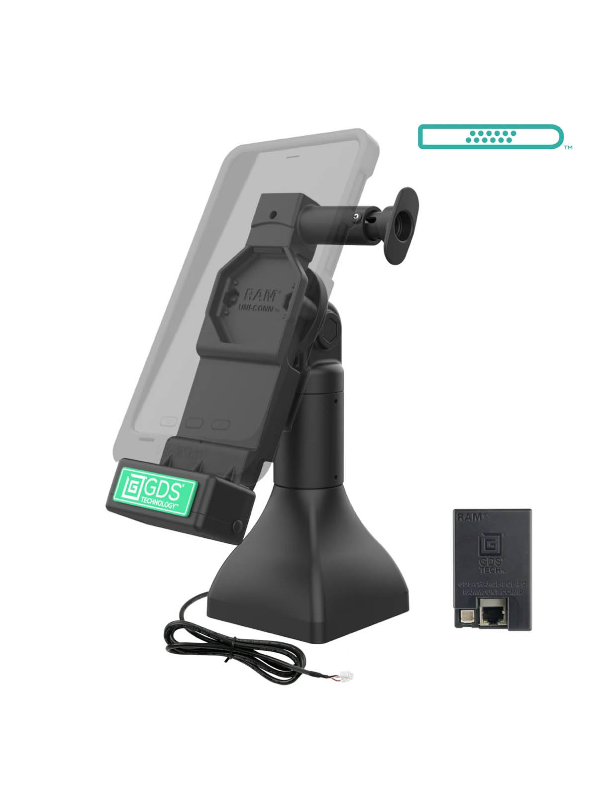 RAM Mounts GDS Uni-Conn Stand-Dockingstation (7 Zoll) mit Lösevorrichtung - Dreh-& Schwenkbar - Pogo-Pads unten - Strom über PoE