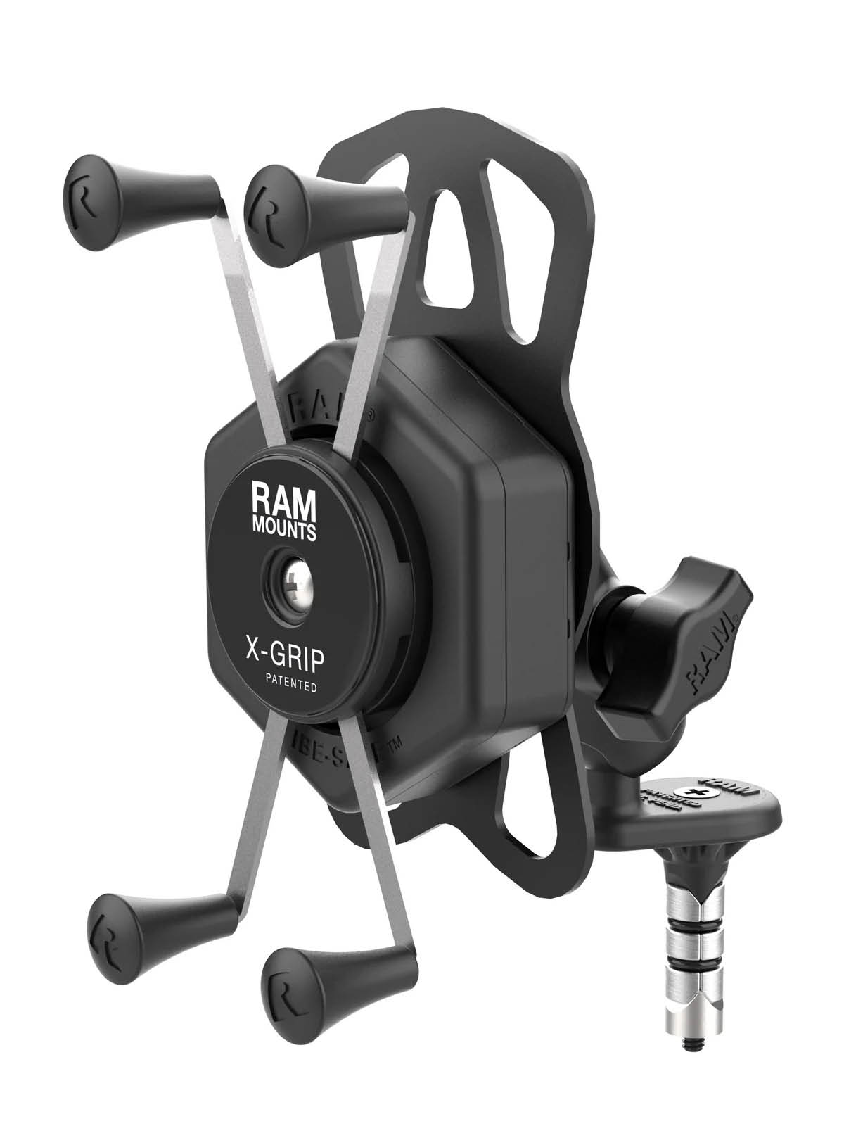 RAM Mounts X-Grip Motorrad-Halterung für Smartphones bis 114,3 mm Breite mit Vibe-Safe Adapter - B-Kugel (1 Zoll), Lenkerkopf-Basis (12-18 mm), kurzer Verbindungsarm