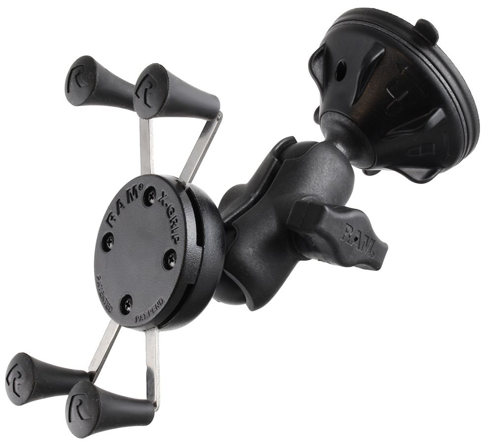 RAM Mounts X-Grip Saugfuß-Halterung für Smartphones (Verbundstoff) - Bis 82,55 mm Breite - Kurzer Verbindungsarm - Twist-Lock Saugfuß - B-Kugel (1 Zoll)
