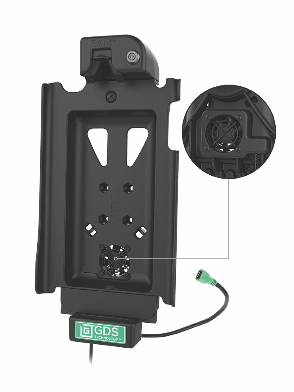 RAM Mounts GDS Cool-Dock Halteschale (Schlüsselverriegelung) für Samsung Tab A 10.5 - in IntelliSkin Next Gen Schutzhülle - Mit Lüfter - USB-C-Anschluss