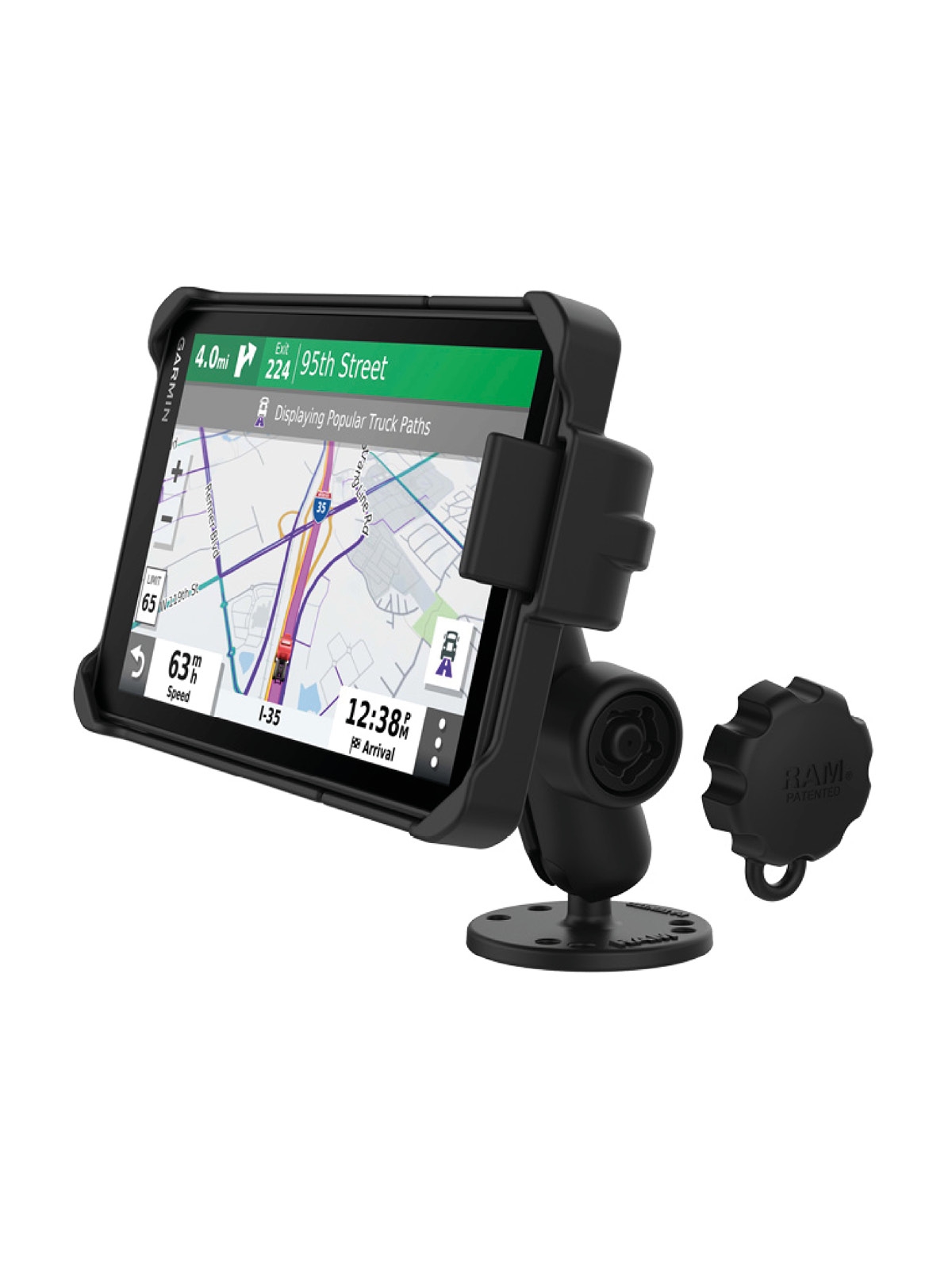 RAM Mounts Aufbau-Halterung Garmin dēzl™ OTR700 - B-Kugel (1 Zoll), Sicherungsgehäuse, Arm mit Pin-Lock