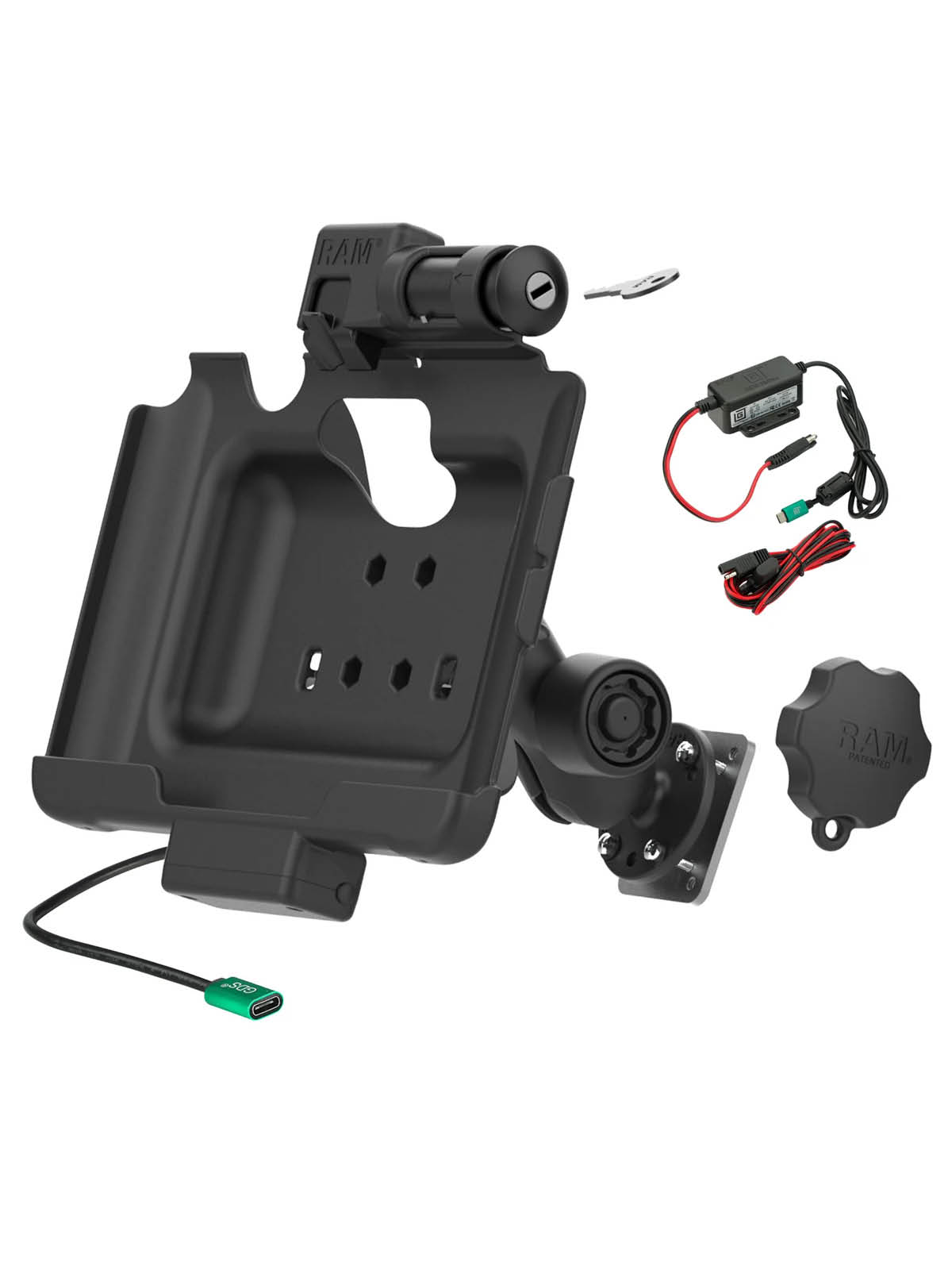 RAM Mounts Fahrzeug Modular Ladestation (Schlüsselverriegelung) für Samsung Tab Active5 Pro & Active4 Pro - In OEM/RAM Schutzhülle - USB-C Ausgang