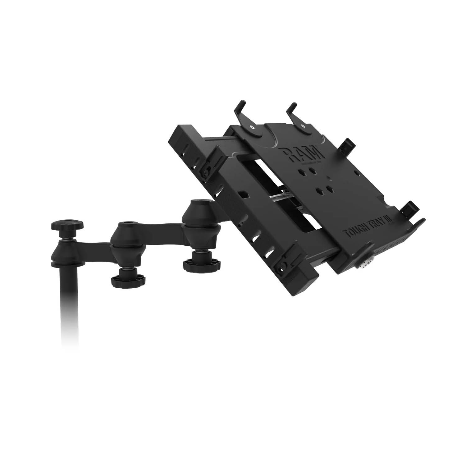 RAM Mounts Laptop-Halterung für Nutzfahrzeuge / Schwerlast-LKW - Fahrzeug-Basis, Doppel-Schwenkarm, Tough-Tray III Halteschale