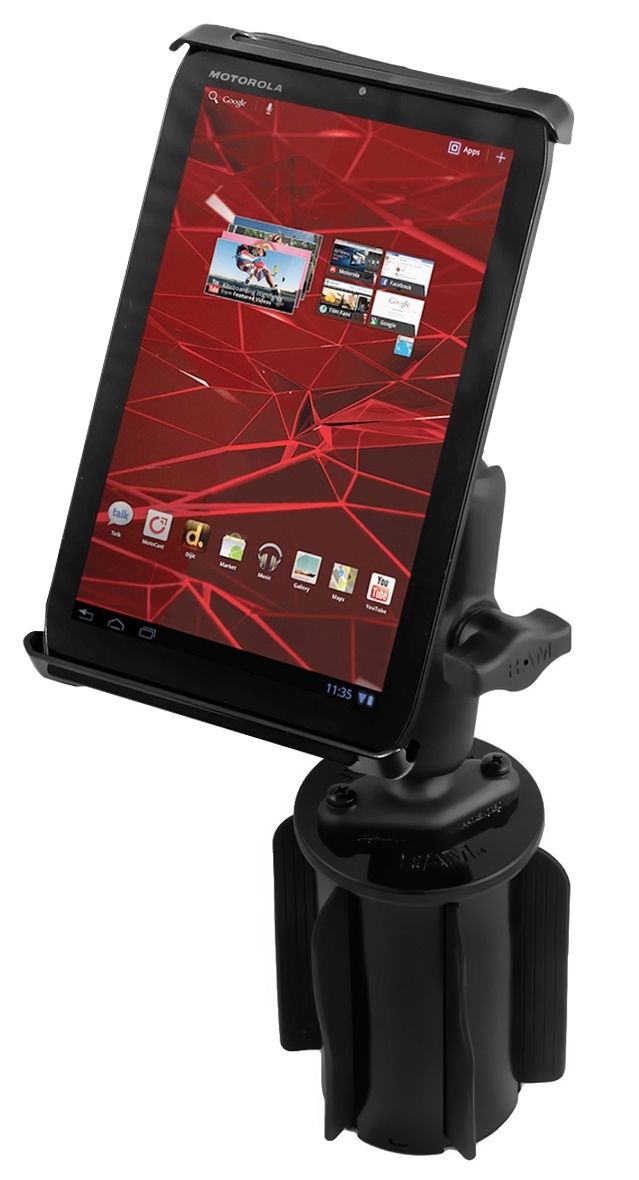 RAM Mounts RAM-A-CAN II Universal-Halterung für Tablets (7 Zoll) - für Fahrzeug-Getränkehalter, Basis mit Gummilippen, mittlerer Verbindungsarm, Halteschale, B-Kugel (1 Zoll)