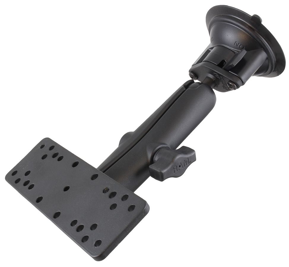 RAM Mounts Saugfuss-Set mit Adapterplatte (diverse Lochraster) - langer Verbindungsarm, Diamond-Basisplatte (Trapez), Adapterplatte, B-Kugel (1 Zoll),