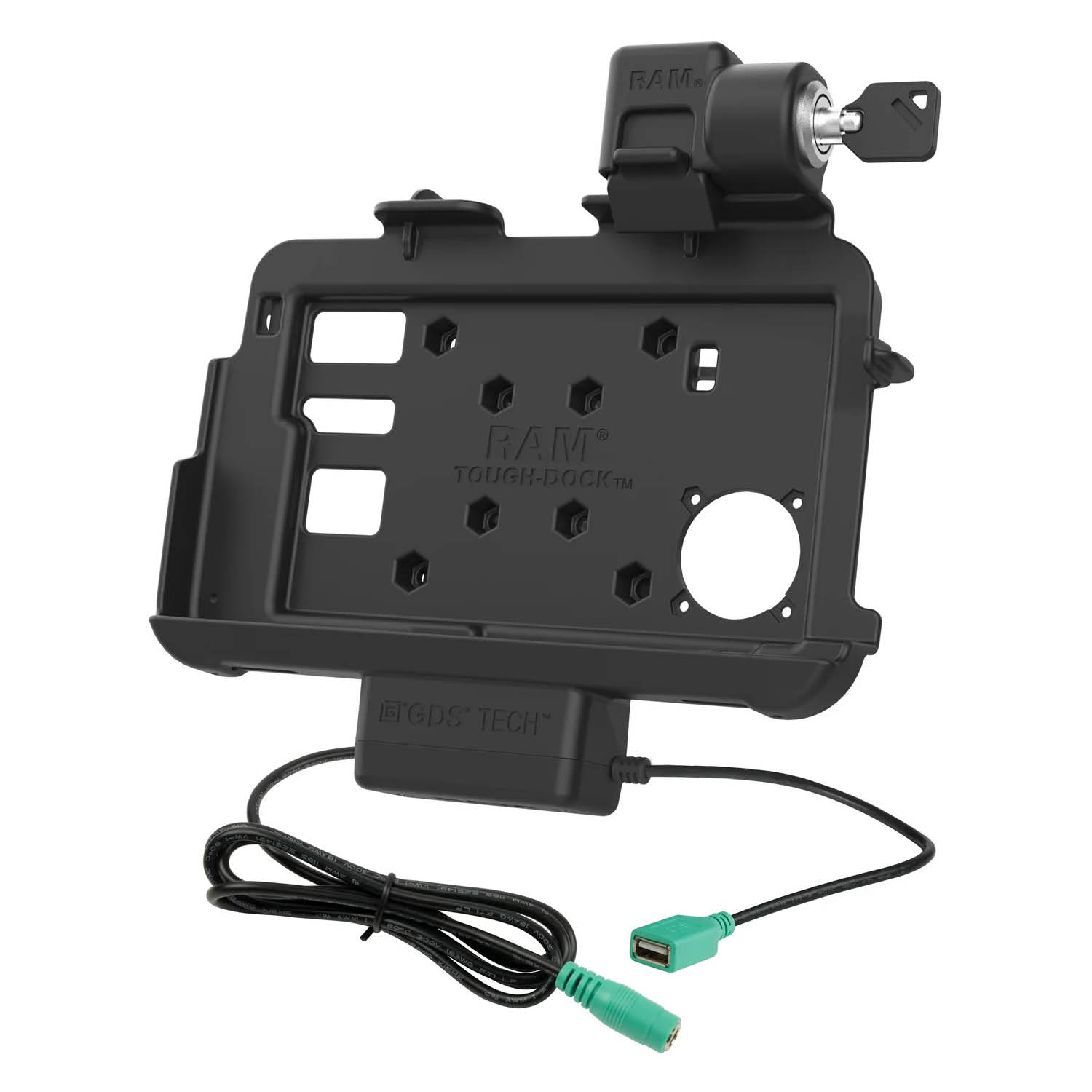 RAM Mounts Thin-Dock Halteschale (Schlüsselverriegelung) für Zebra ET401 & ET4x (8 Zoll) Tablets - Mit und Ohne RAM Skin/Rugged Boot - 5.5mm DC & USB-A-Anschluss