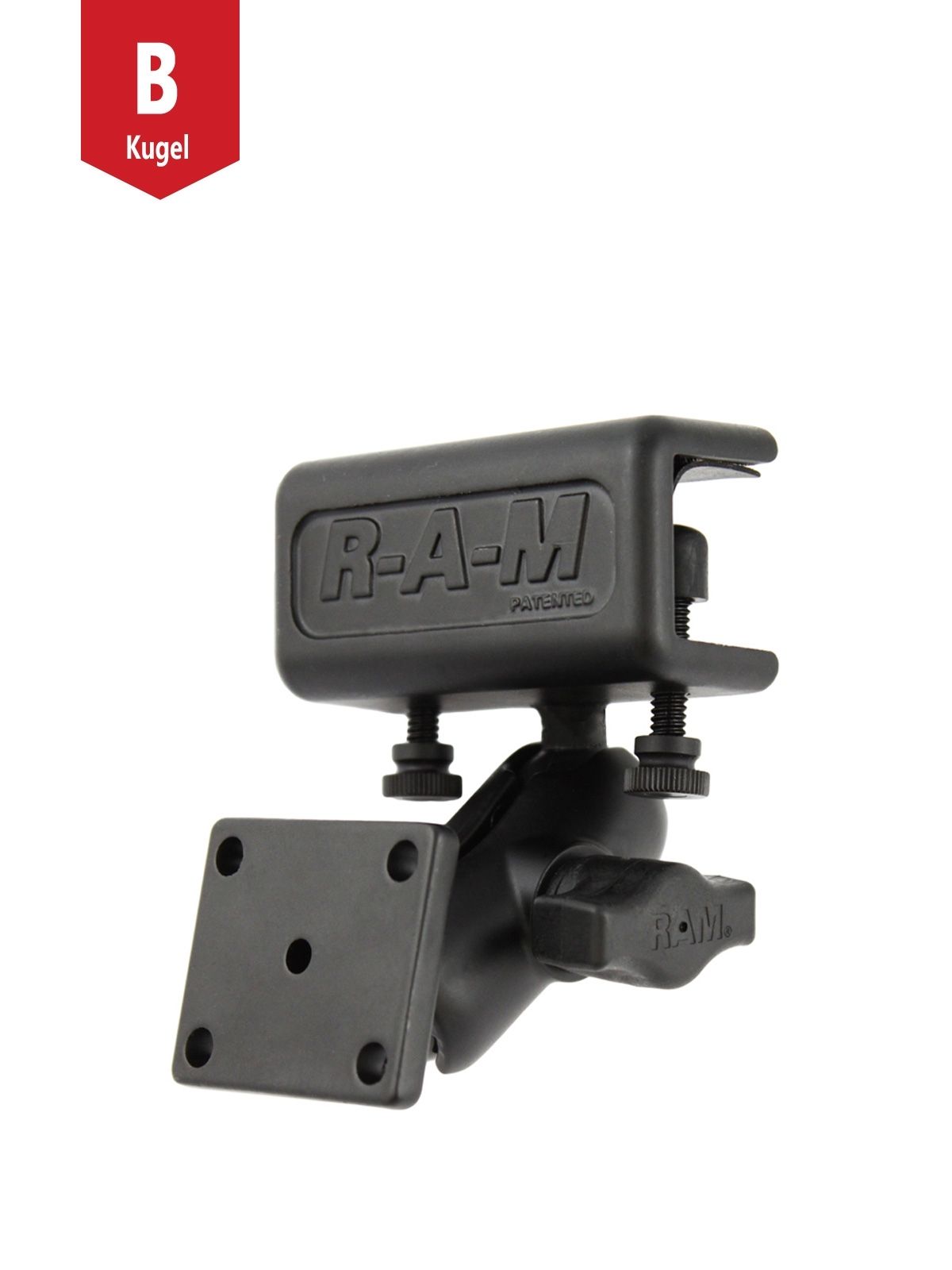 RAM Mounts Luftfahrt-Set - B-Kugel (1 Zoll), Panel-Klammer, kurzer Verbindungsarm, rechteckige Basisplatte (AMPS)