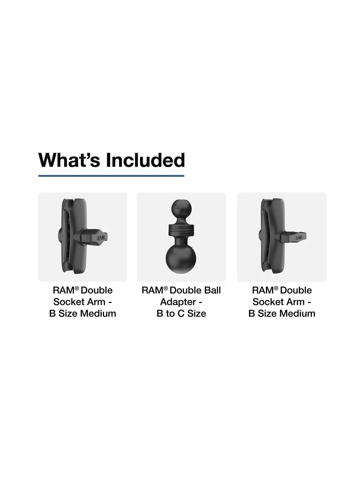 RAM Mounts Verbindungsarm-Set C- auf B-Kugel (1,5 auf 1 Zoll) - mit Doppelkugel-Adapter, ca. 28 cm lang