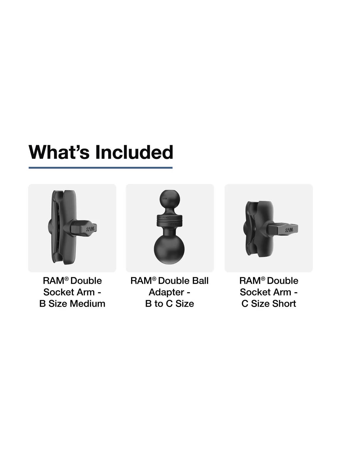 RAM Mounts Verbindungsarm-Set C- auf B-Kugel (1,5 auf 1 Zoll) - mit Doppelkugel-Adapter, ca. 23 cm lang