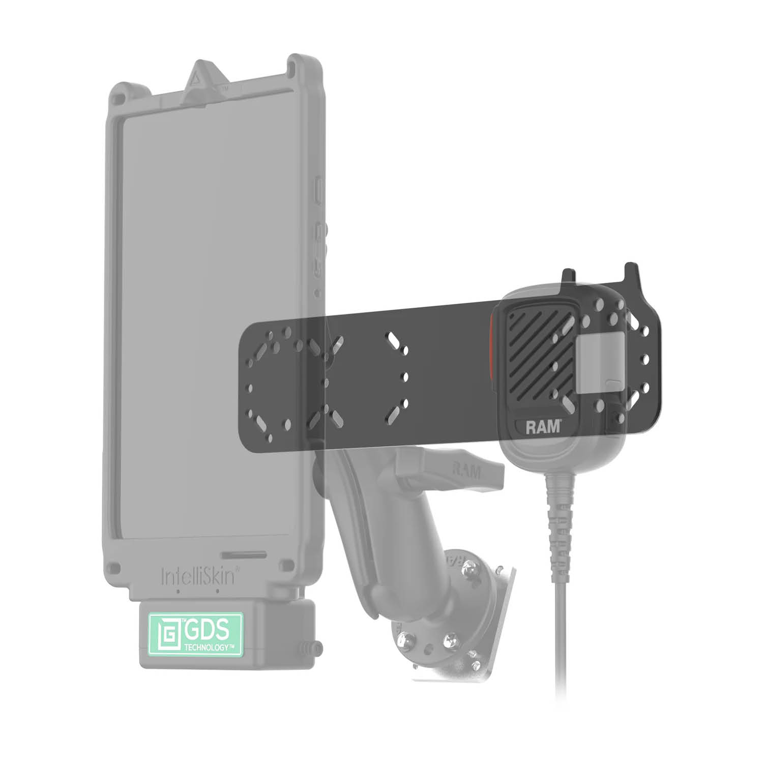 RAM Mounts Adapterplatte für Mikrofone - ca. 245 mm lang, 2- und 4-Loch AMPS