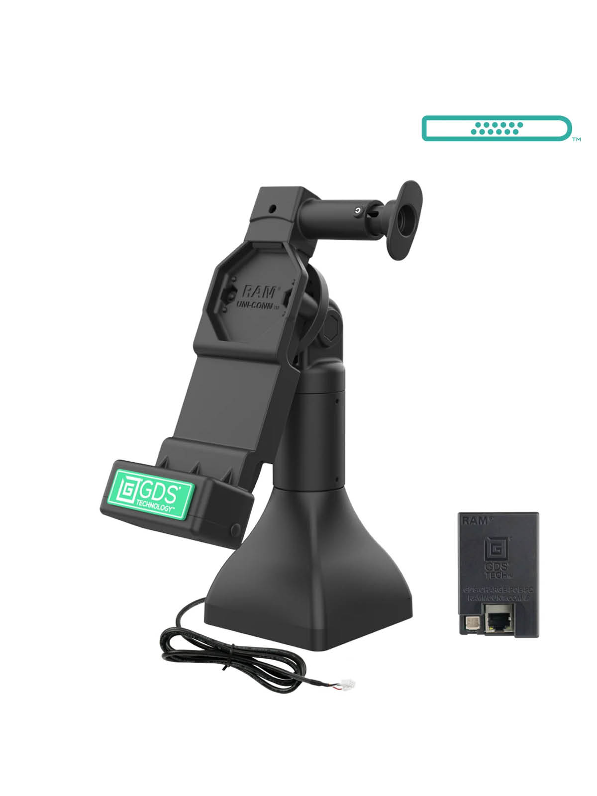 RAM Mounts GDS Uni-Conn Stand-Dockingstation (7 Zoll) mit Lösevorrichtung - Dreh-& Schwenkbar - Pogo-Pads unten - Strom über PoE