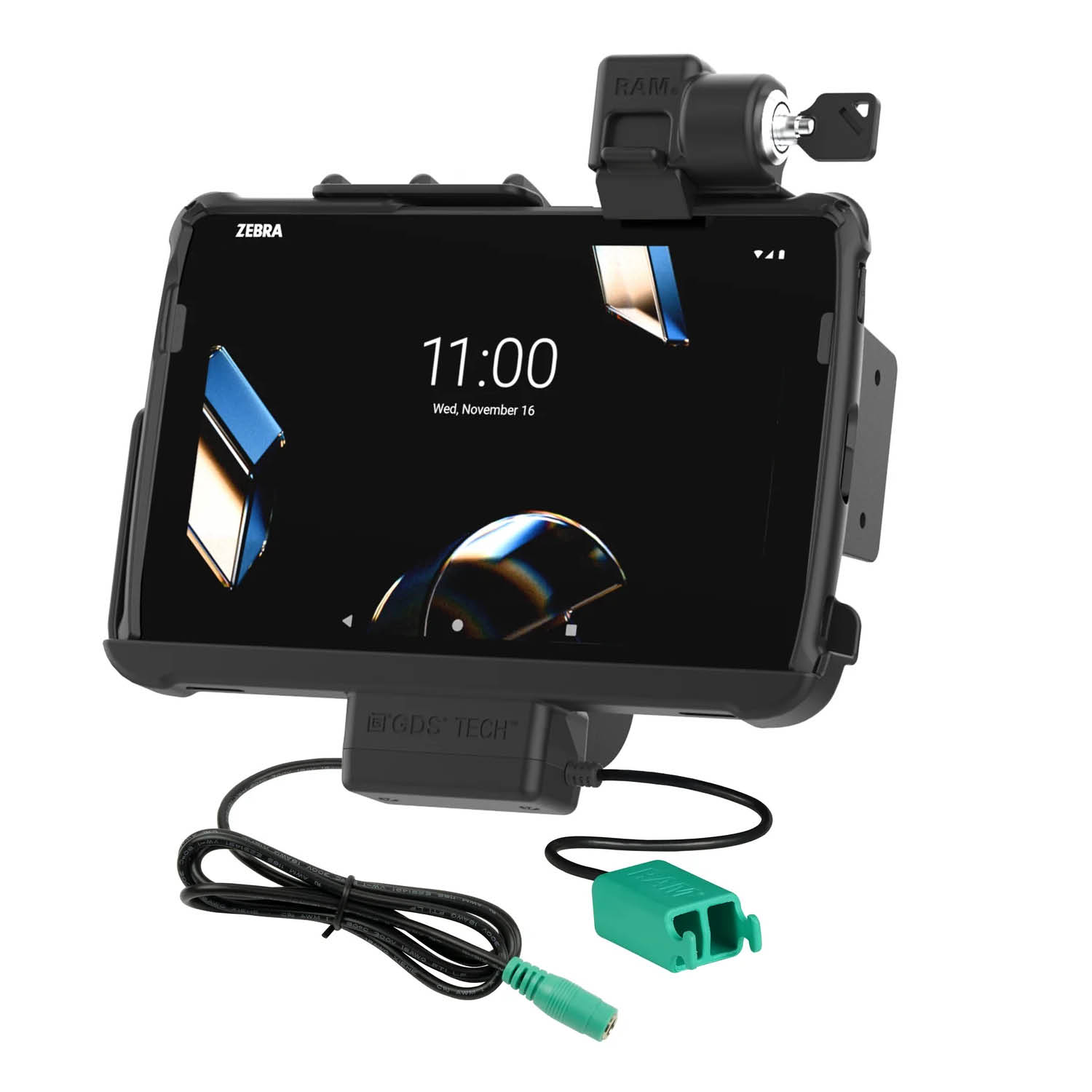 RAM Mounts Form-Fit Holder (Key-locking) for Zebra ET401 (10") Tablets - In RAM Skin/Rugged Boot - 5.5mm DC Power & Dual USB-A Connector