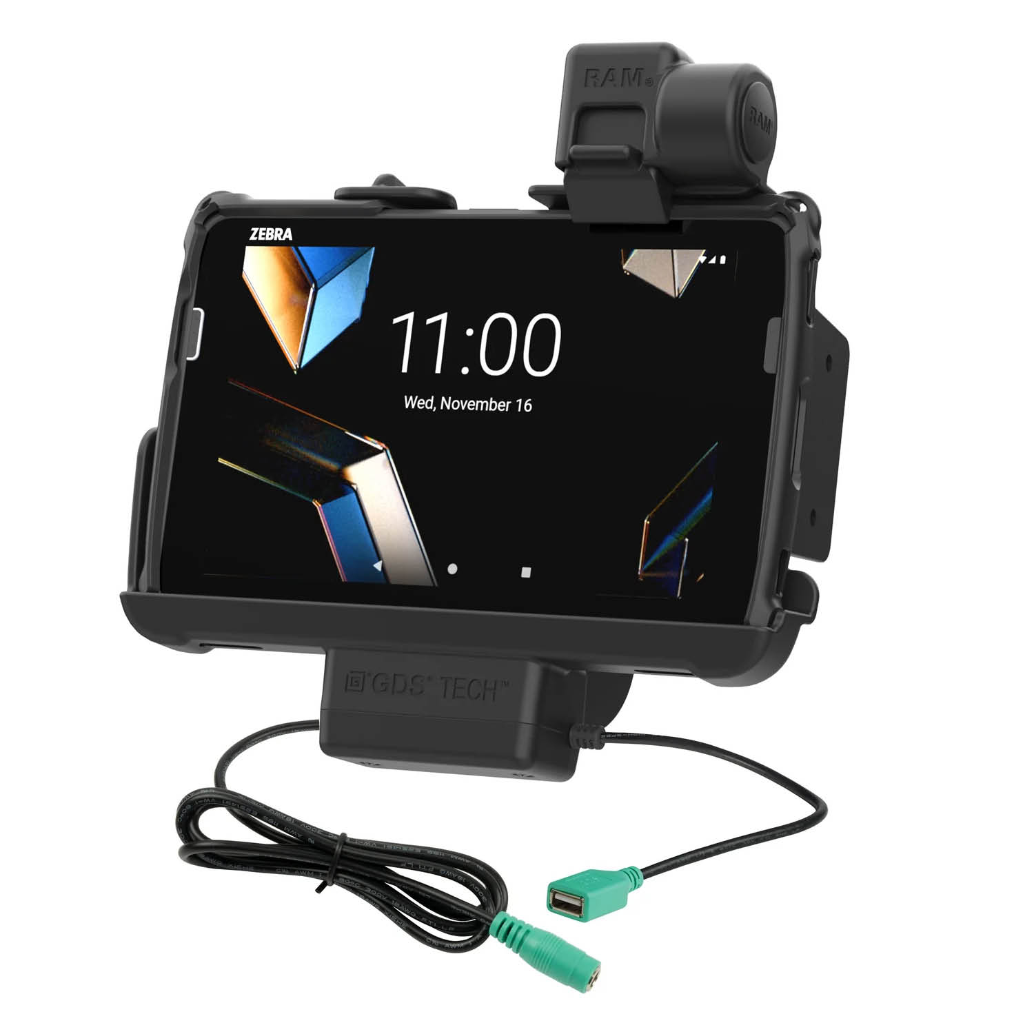 RAM Mounts Form-Fit Holder (Key-locking) for Zebra ET401 (8") Tablets - In RAM Skin/Rugged Boot - 5.5mm DC Power & USB-A Connector