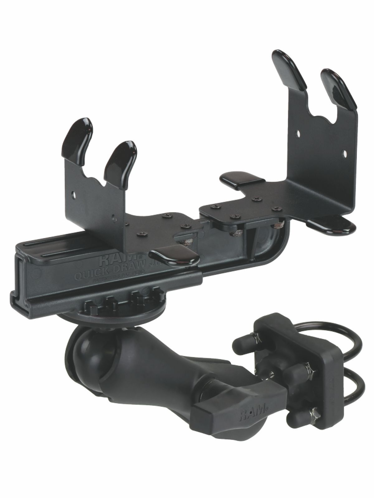 RAM Mounts Drucker-Rohrhalterung für mobile Drucker - C-Kugel (1,5 Zoll), Doppel-Klemmschelle, mittlerer Verbindungsarm, runde Basisplatte (AMPS)