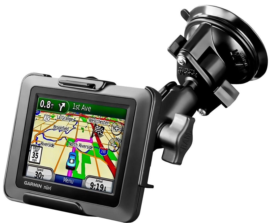 RAM Mounts Saugfuss-Halterung Garmin nüvi 500 - mittlerer Verbindungsarm, 2x Diamond-Basisplatte (Trapez), Halteschale, B-Kugel (1 Zoll), im Polybeute