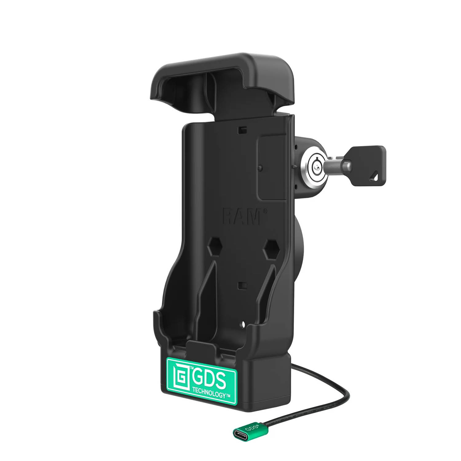 RAM Mounts GDS Powered Locking Vehicle Dock for Honeywell CT37 (in IntelliSkin Protective Sleeve) - USB-C Power Supply - 2-Hole AMPS - GDS Technology