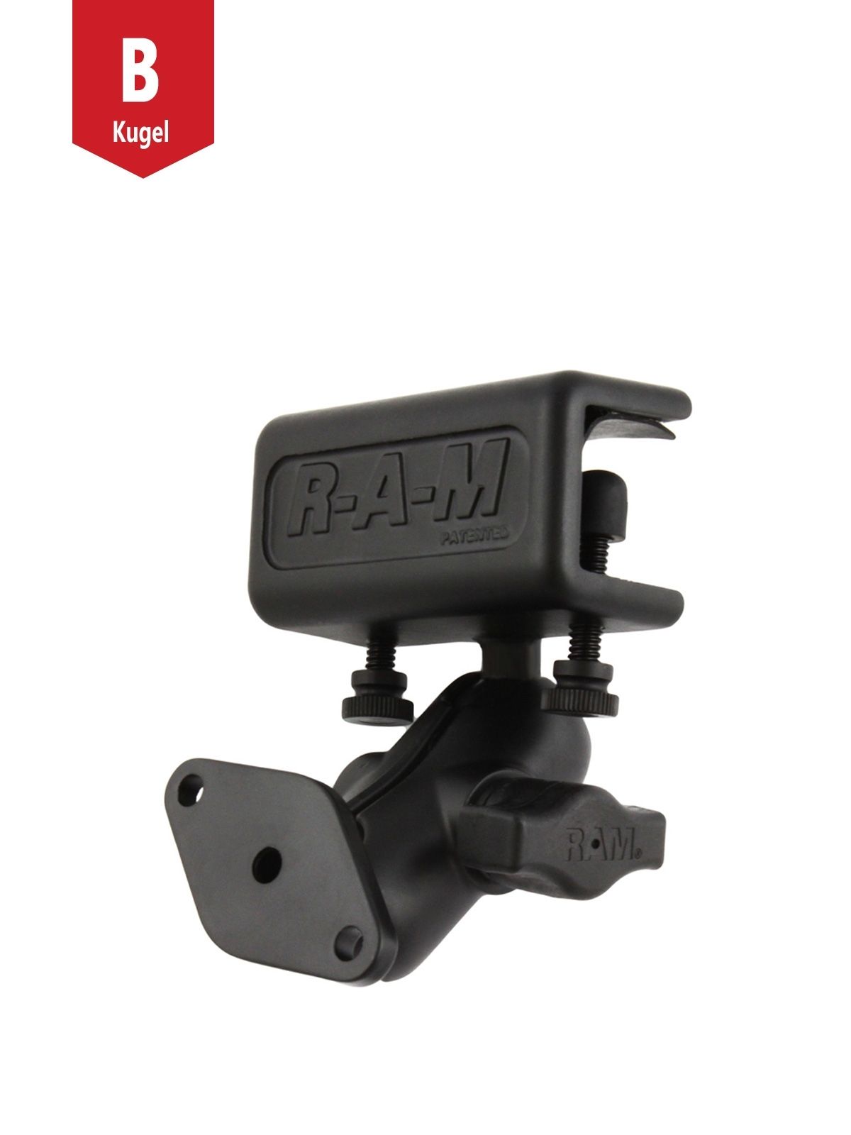 RAM Mounts Luftfahrt-Set - B-Kugel (1 Zoll) - 1x Diamond (Trapez) Basisplatte (AMPS) - Kurzer Verbindungsarm (ca. 61,46 mm) - 1x Panel-Klammer (Klemmbereich max. 15,87 mm)