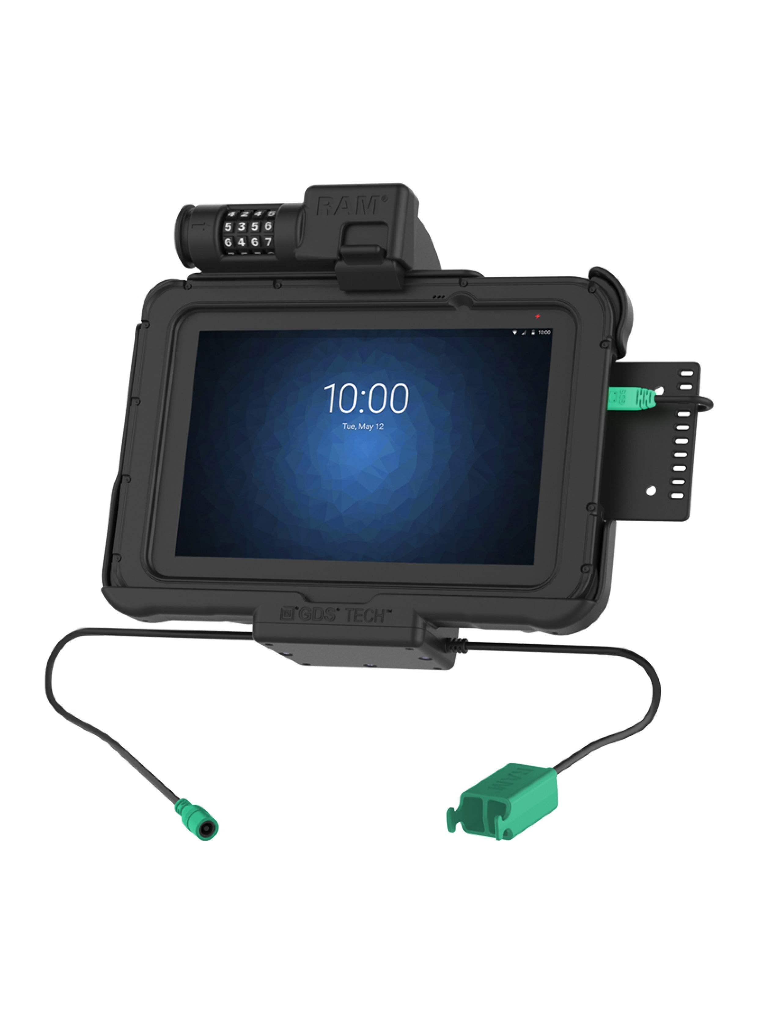 RAM Mounts Form-Fit Halteschale (Zahlenschloss) für Zebra ET5x 8.3“ & 8.4“ Serie - In Rugged Boot - 5.5mm DC & Dual USB-A-Anschluss