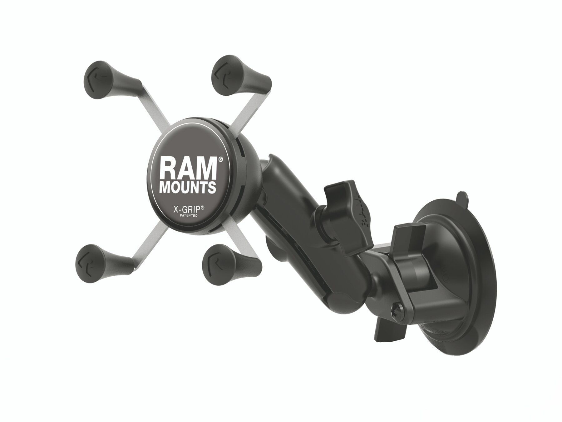 RAM Mounts X-Grip Saugfuß-Halterung für Smartphones - Bis 82,55 mm Breite - Mittlerer Verbindungsarm - Saugfuß mit Trapez-Basiskugel - B-Kugel (1 Zoll) - Schrauben-Set