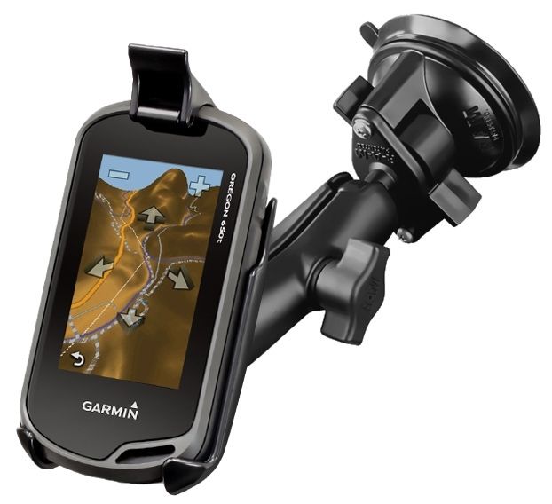 RAM Mounts Saugfuss-Halterung Garmin Oregon Serie - mittlerer Verbindungsarm, 2x Diamond-Basisplatte (Trapez), Halteschale, B-Kugel (1 Zoll)