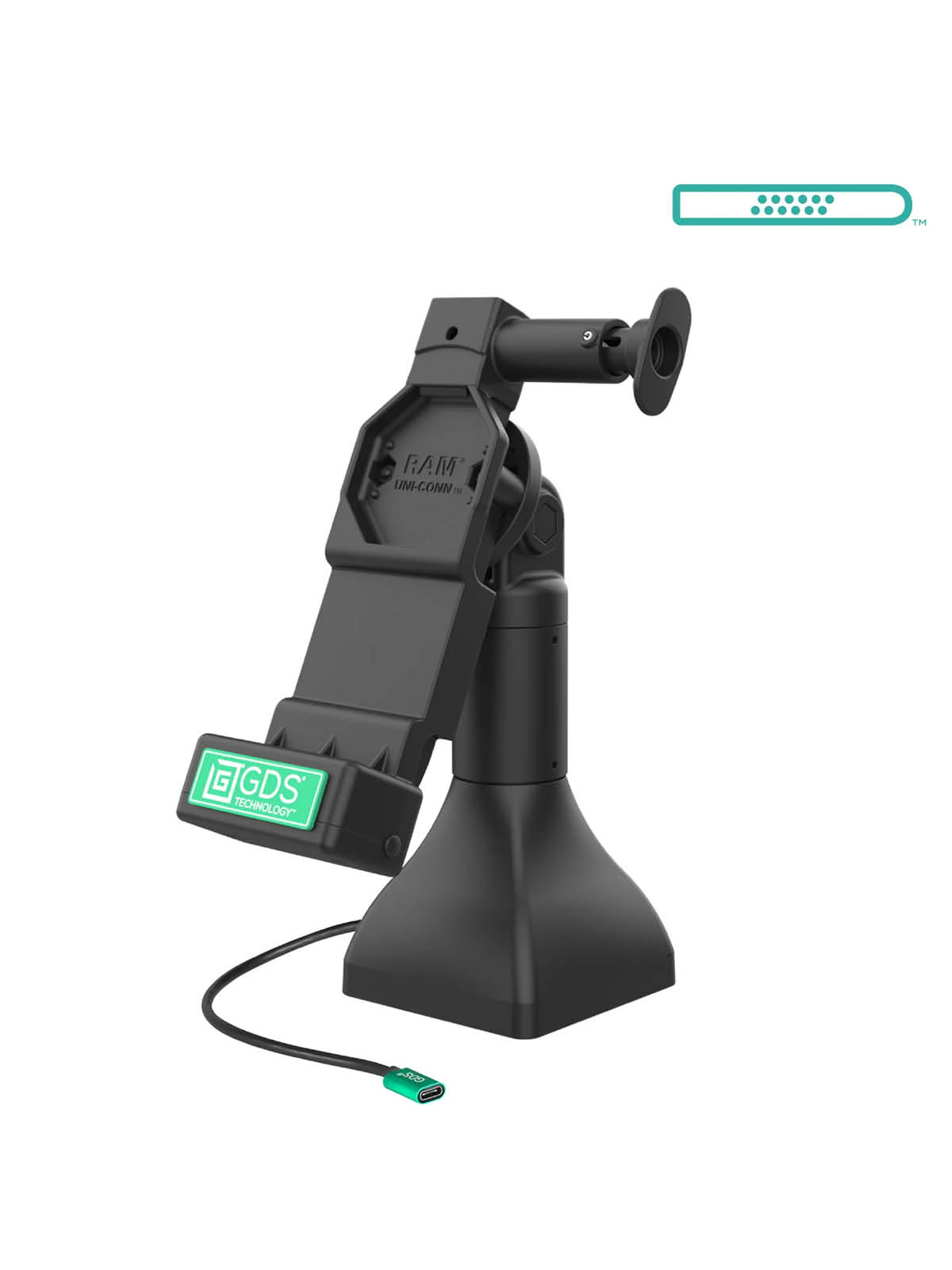 RAM Mounts GDS Uni-Conn Stand-Dockingstation (7 Zoll) mit Lösevorrichtung - Dreh-& Schwenkbar - Pogo-Pads unten - USB-C
