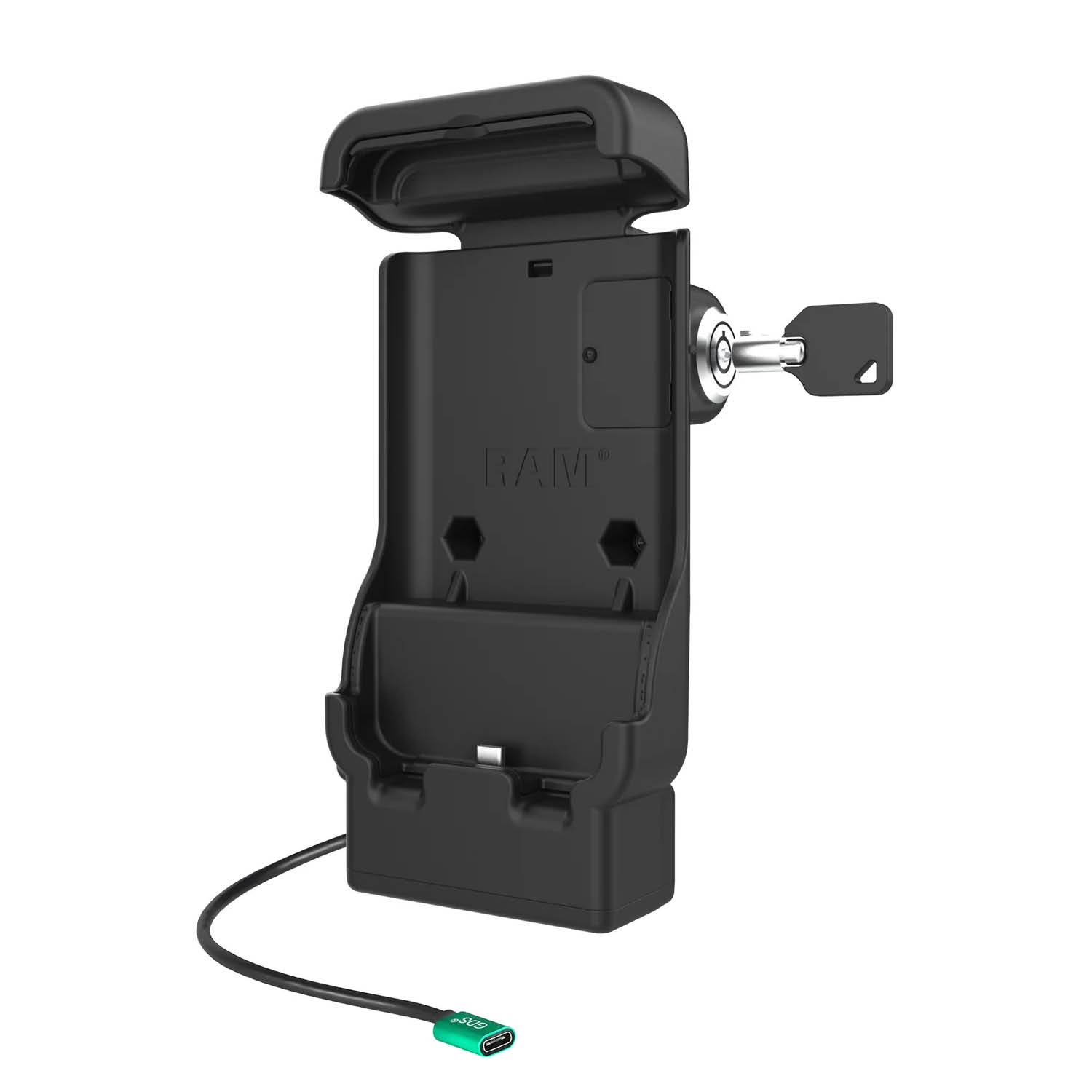 RAM Mounts GDS Fahrzeug-Ladestation für Samsung XCover7 - abschließbar, USB-C-Anschluss, 2-Loch AMPS