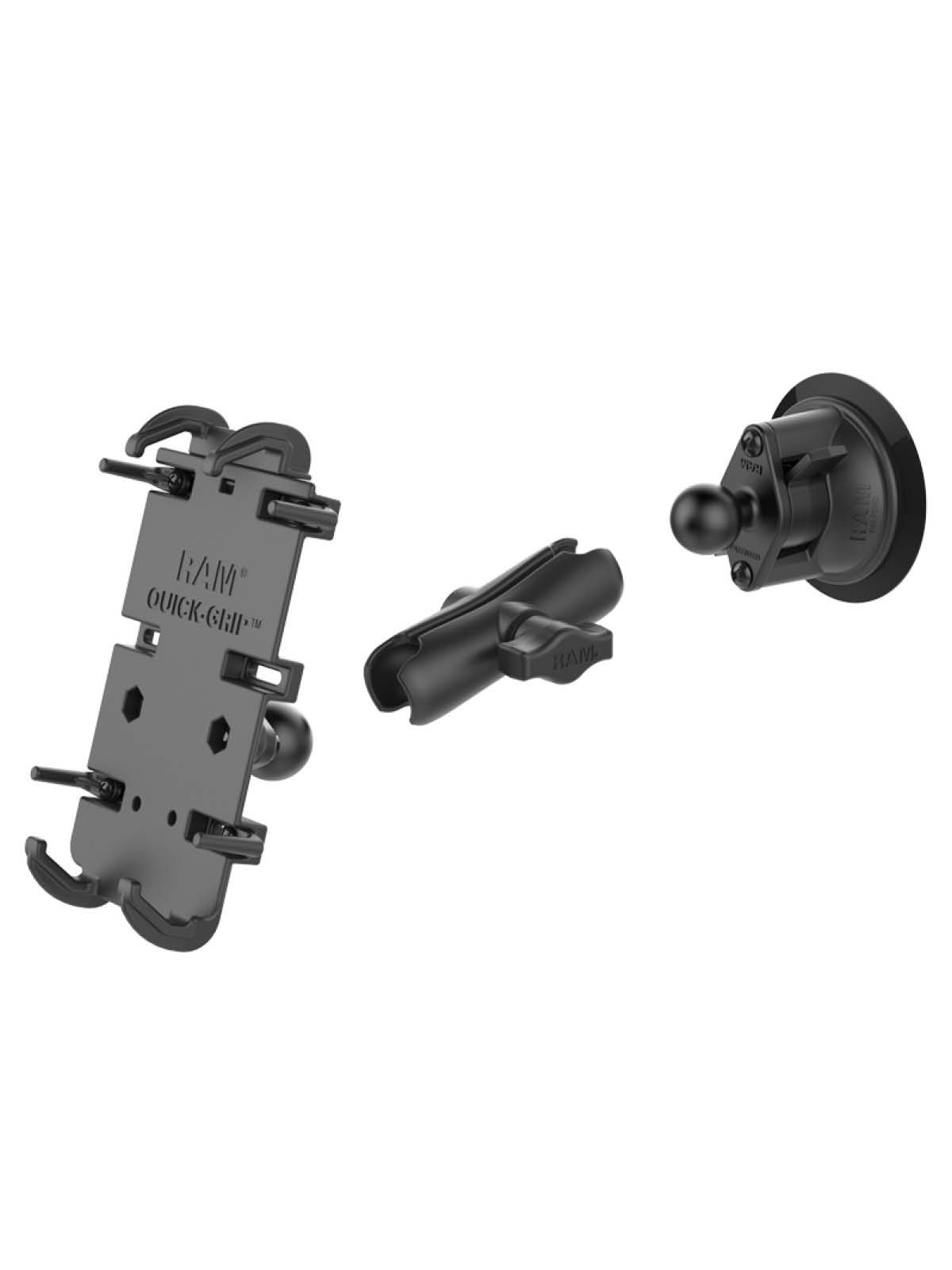 RAM Mounts Quick-Grip Universal Saugfuss-Halterung für elektronische Geräte - B-Kugel (1 Zoll), mittlerer Verbindungsarm