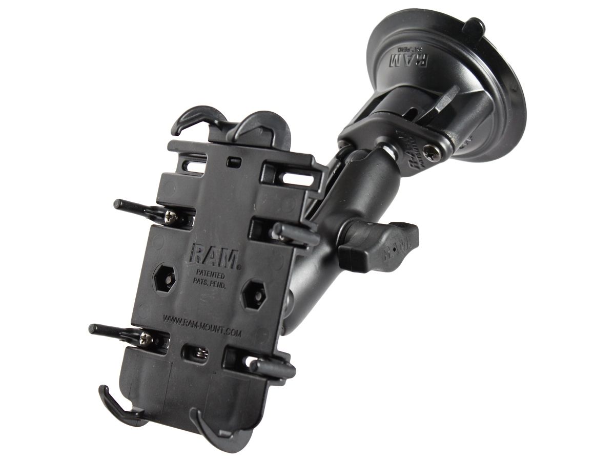 RAM Mounts Universal Saugfuss-Halterung für elektronische Geräte - mittlerer Verbindungsarm, 2x Diamond-Basisplatte (Trapez), Halteschale, B-Kugel (1 Zoll)