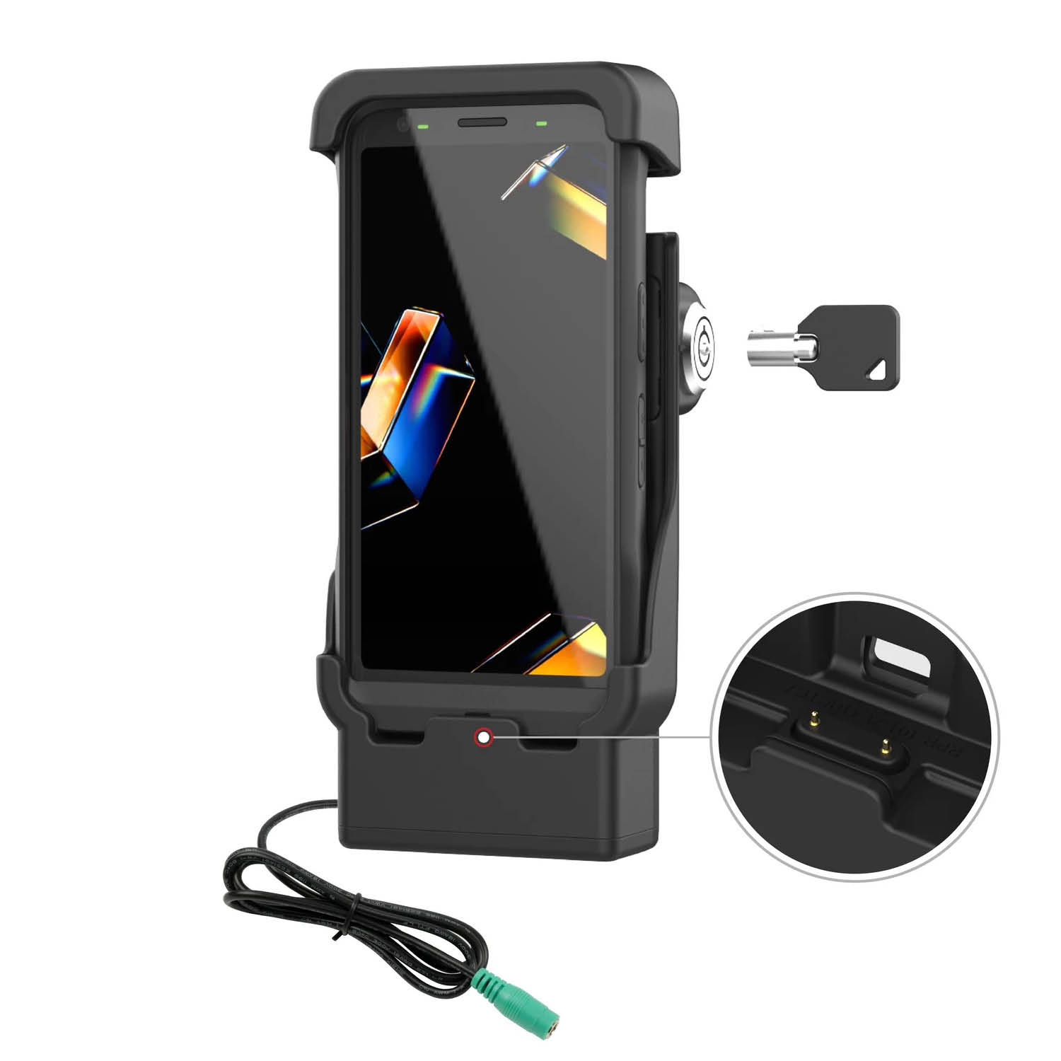 RAM Mounts Form-Fit Holder (Key-locking) with Pogo-Pins for Zebra TC501 - 2-Loch AMPS - 5.5mm DC Power Supply