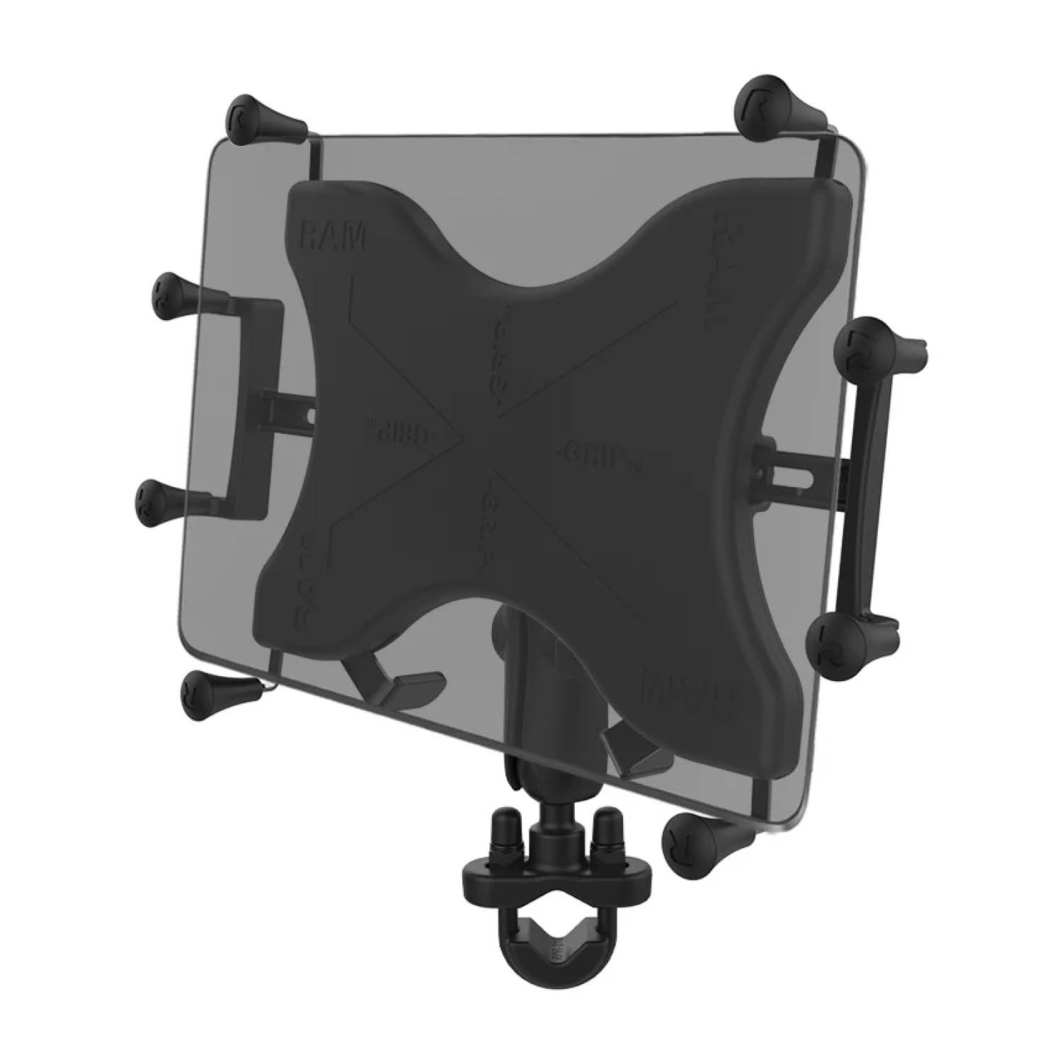 RAM Mounts X-Grip Lenker-Halterung für 12-13 Zoll Tablets - Runde Basisplatte - Mittlerer Verbindungsarm - U-Bügel Basis (Durchmesser 12,7 mm bis 31,75 mm) - B-Kugel (1 Zoll)