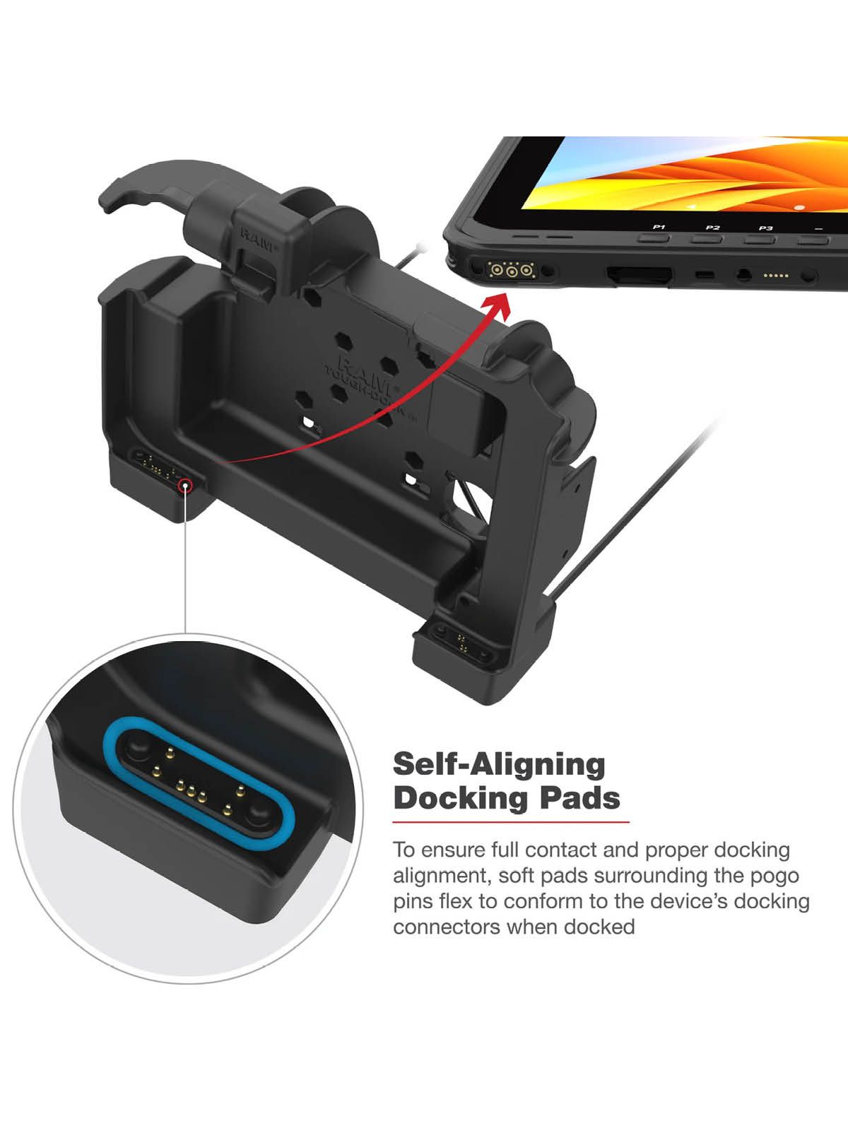RAM Mounts Form-Fit Halteschale (Schlüsselverriegelung) für Zebra ET60 & ET65 Tablets - mit & ohne Tastatur - 5.5mm DC & Dual USB-A-Anschluss