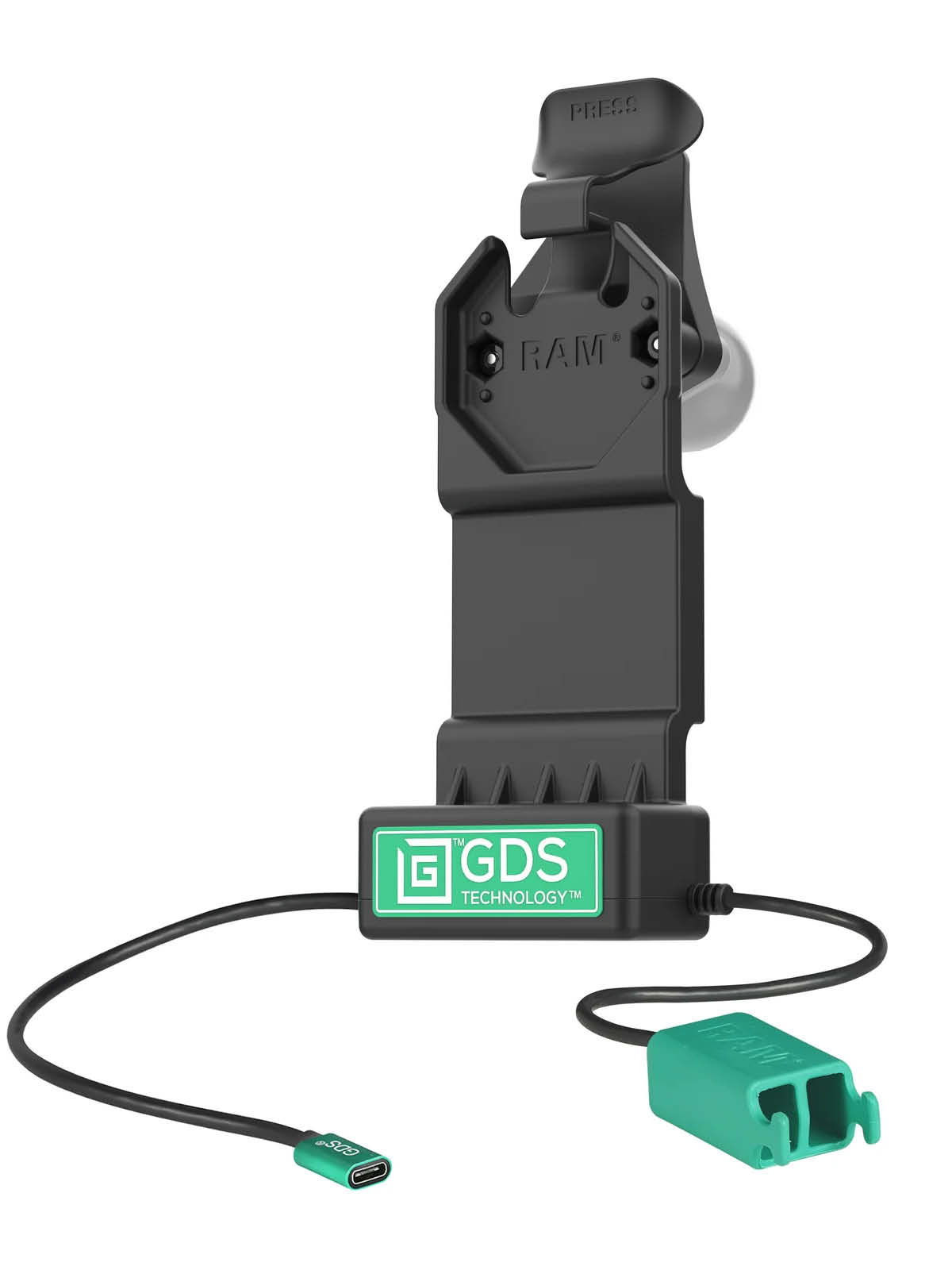 RAM Mounts GDS Uni-Conn Ladestation - 2-Lochmuster AMPS - USB-C & Dual USB-A-Anschluss - Schrauben-Set