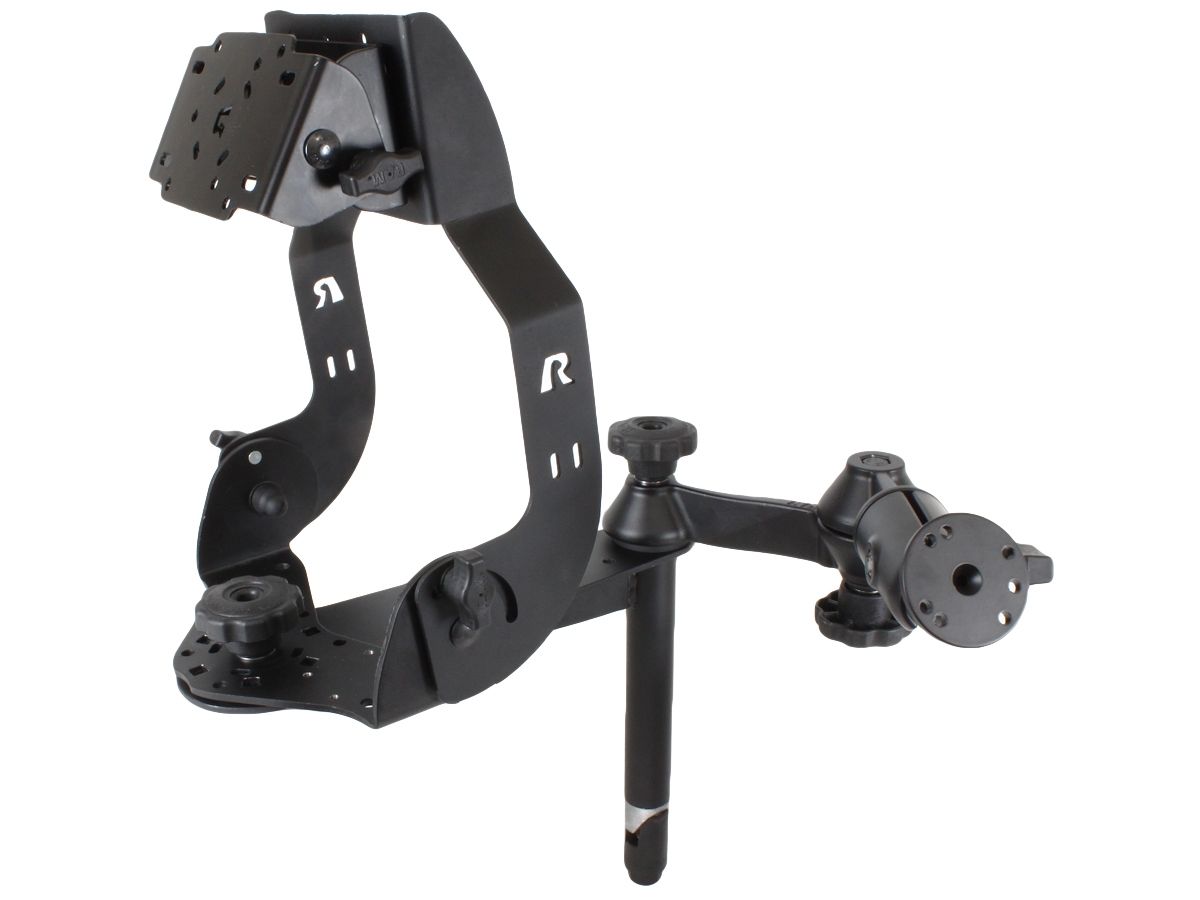 RAM Mounts Display-Halterung, schwenkbar - Tele-Post (203,2 mm lang), mit zusätzlichem Schwenkarm (hinten, Anbindung runde Basisplatte), D-Kugel (2,25 Zoll)