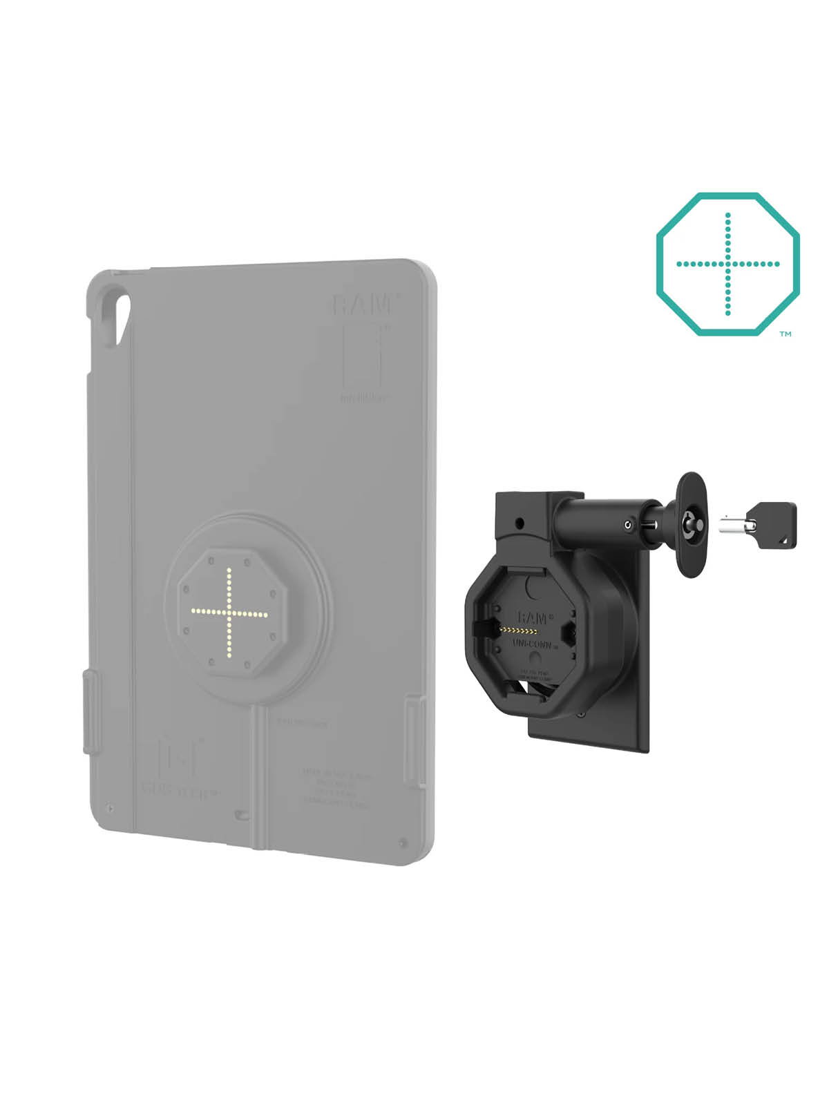 RAM Mounts GDS Uni-Conn Snap-In Wand-Ladestation mit PoE - Abschließbar - Rückseitige Pogo-Pads - JST-Stecker