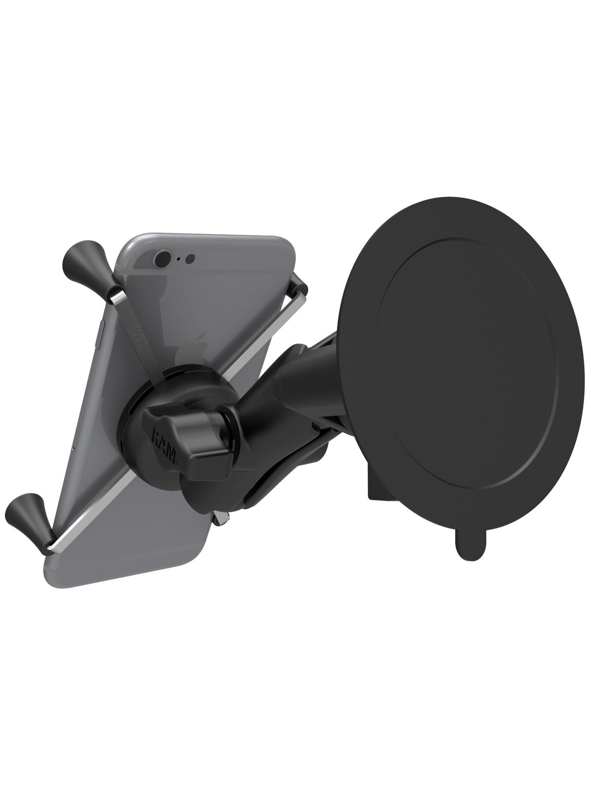 RAM Mounts X-Grip Saugfuß-Halterung für Smartphones - Bis 114,3 mm Breite - Mittlerer Verbindungsarm - Saugfuß mit Trapez-Basiskugel - B-Kugel (1 Zoll) - Schrauben-Set