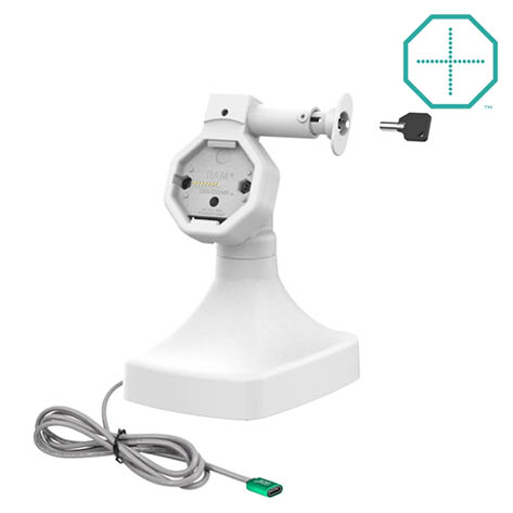 RAM Mounts GDS Uni-Conn Stand-Dockingstation (abschließbar) - Dreh- & Schwenkbar - USB-C - rückseitige Pogo-Pads - hellgrau