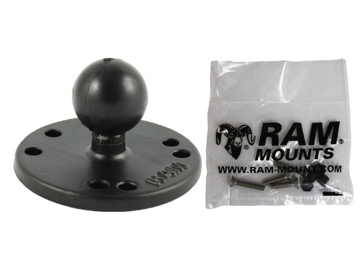 RAM Mounts Basisplatte rund - B-Kugel (1 Zoll), Platten-Durchmesser 63,5 mm, AMPS-Lochraster, Schrauben-Set (Garmin)