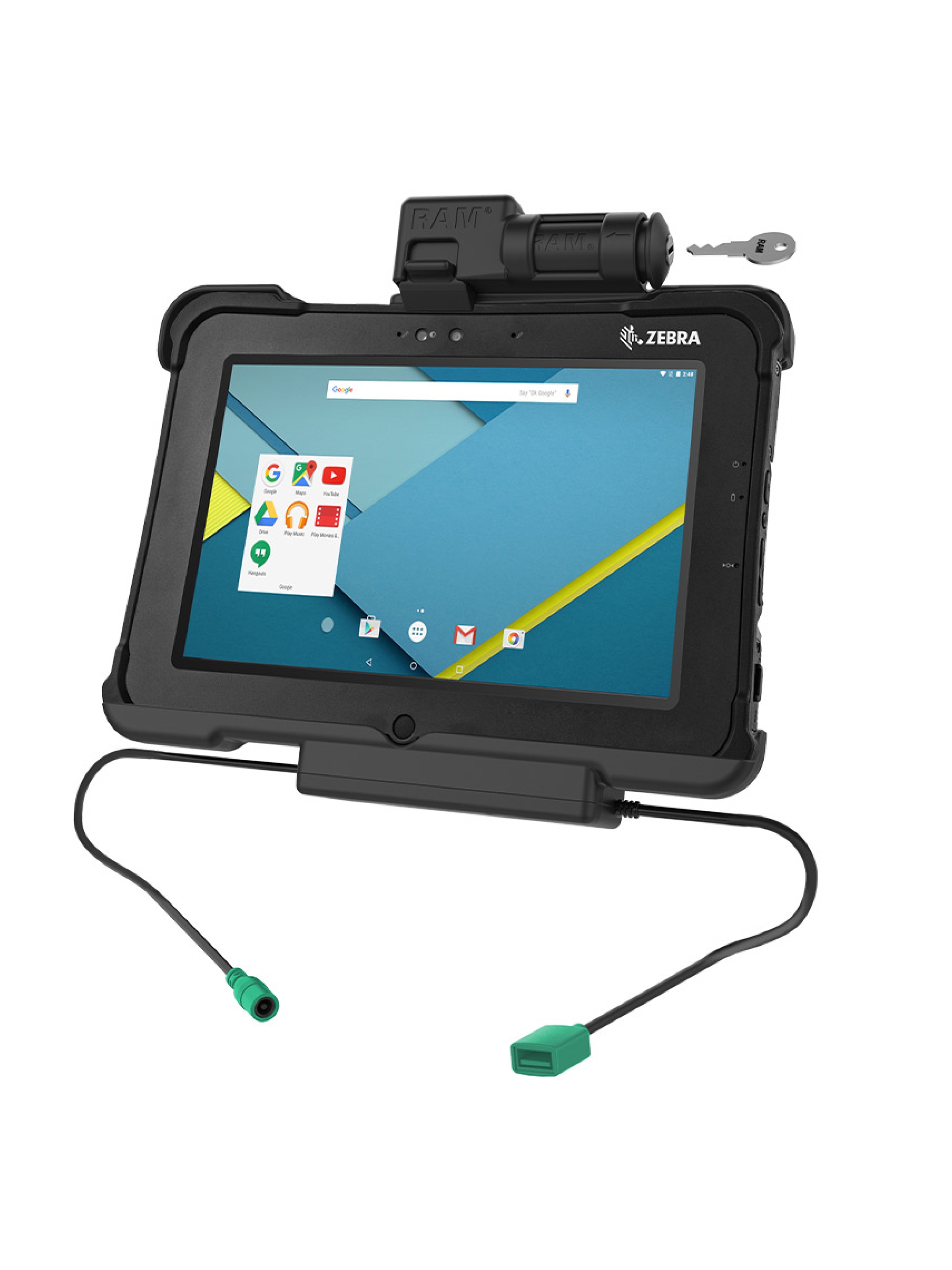 RAM Mounts Form-Fit Halteschale (Schlüsselverriegelung) für Zebra XSLATE L10 - 5.5mm DC & USB-A-Anschluss