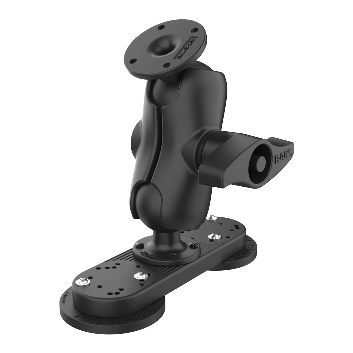 RAM Mounts Tough-Mag Doppelbasis mit Arm - D-Kugel (2,25 Zoll), kurzer Verbindungsarm, 4-Loch AMPS Lochraster