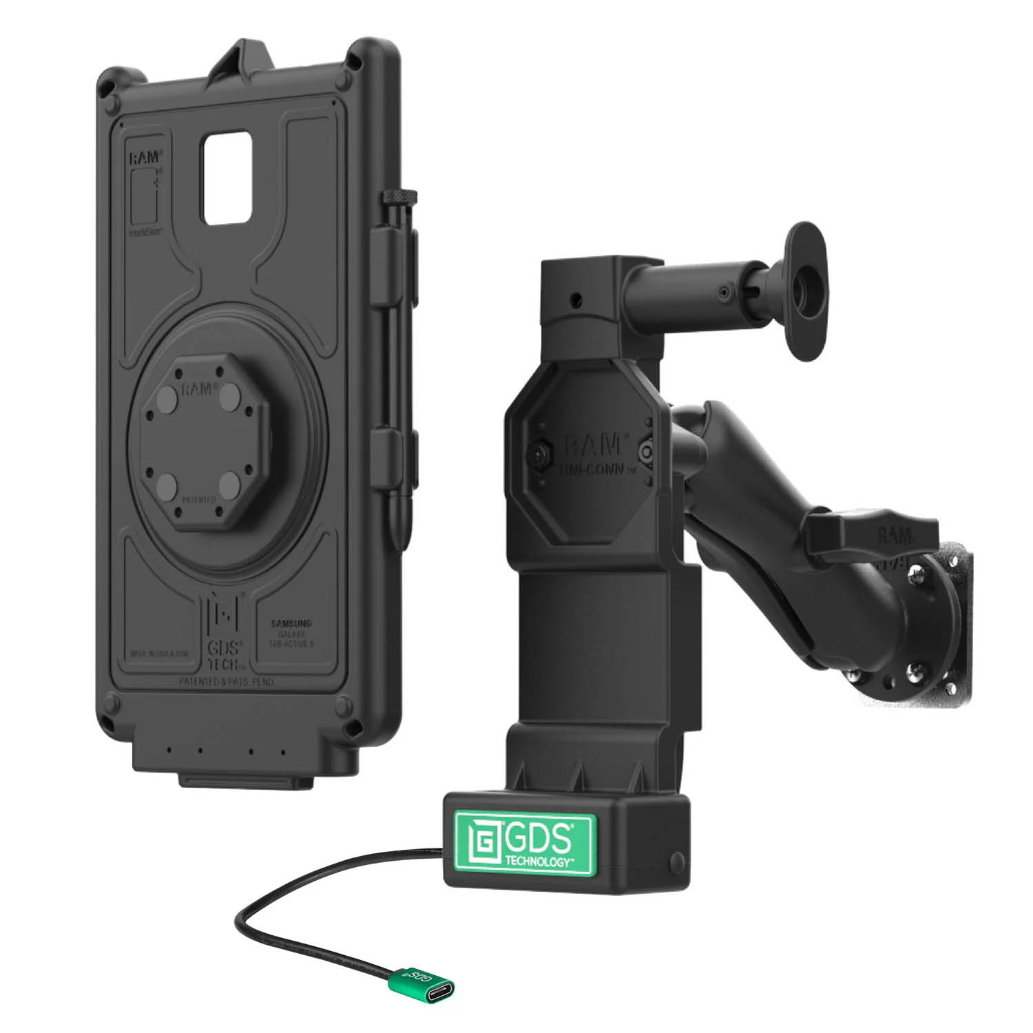 RAM Mounts GDS Uni-Conn Fahrzeug Ladestation für Samsung Tab Active 5 - C-Kugel (1,5 Zoll), USB-C-Anschluss - 4-Loch AMPS