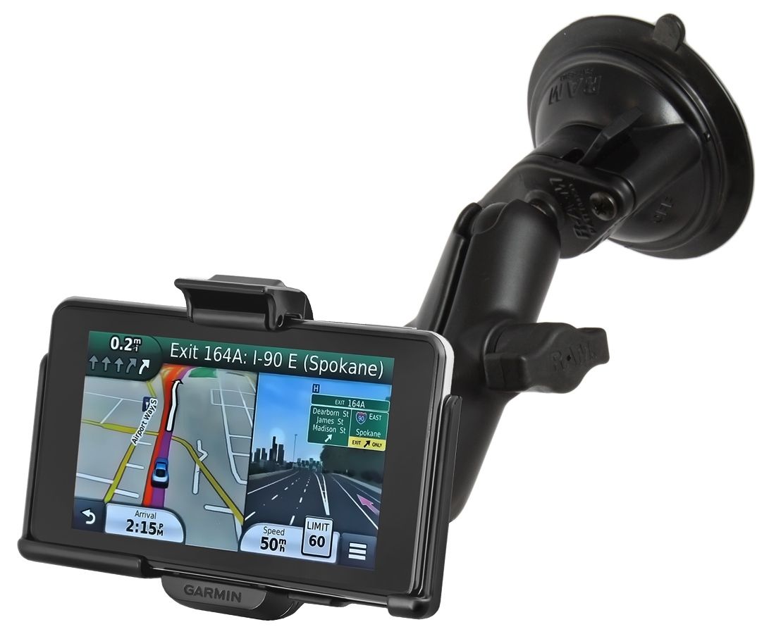 RAM Mounts Saugfuss-Halterung Garmin nüvi 3700 - mittlerer Verbindungsarm, 2x Diamond-Basisplatte (Trapez), Halteschale, B-Kugel (1 Zoll), im Polybeut